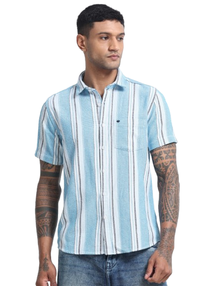 Men Striped Half Sleeve Casual Shirt