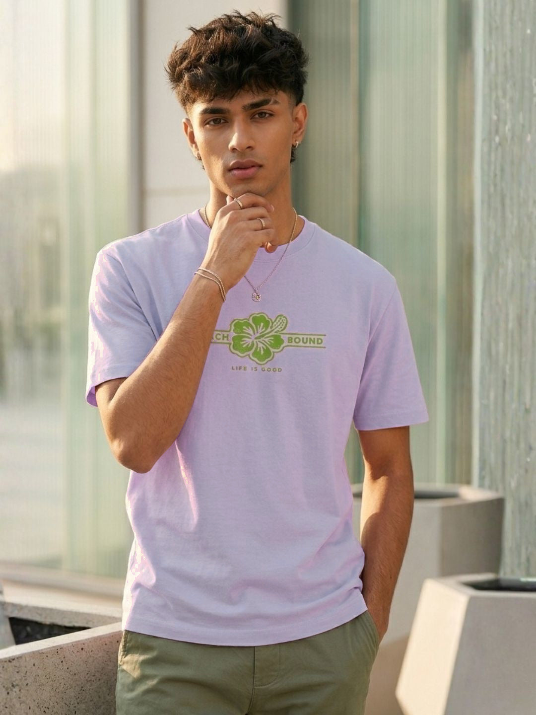 Men Purple Casual Printed T-Shirt