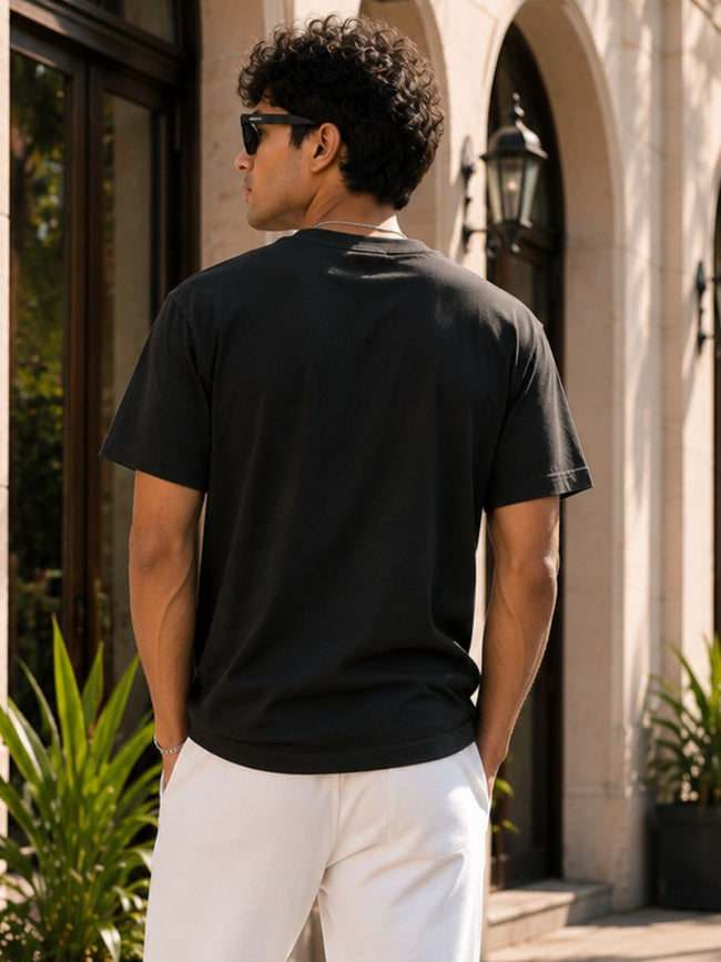 Men Black Casual Printed T-Shirt