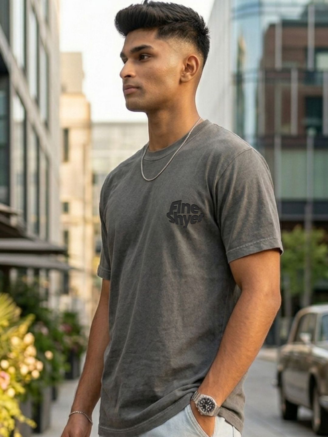 Men Grey Casual Printed T-Shirt