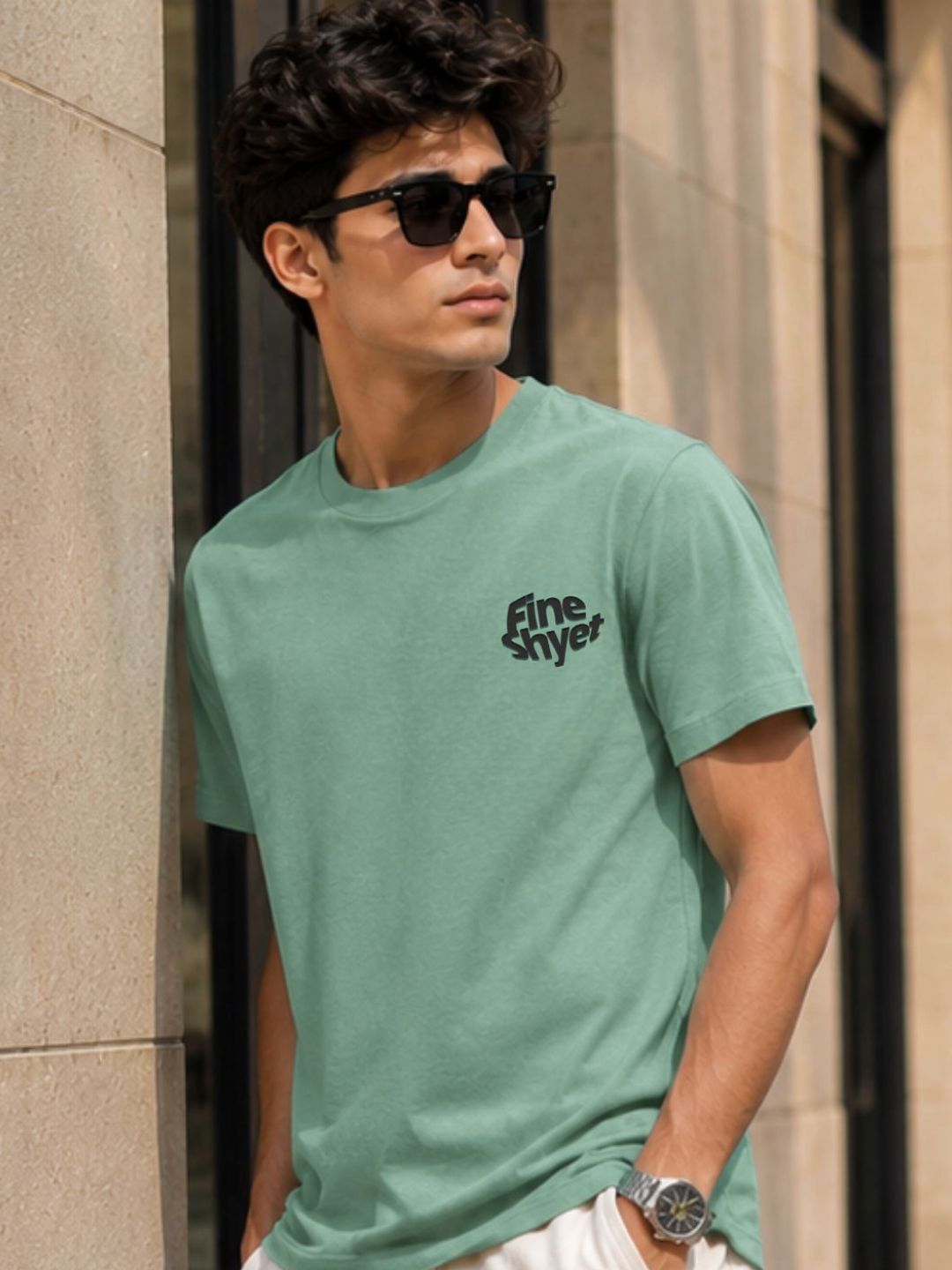 Men Green Casual Printed T-Shirt