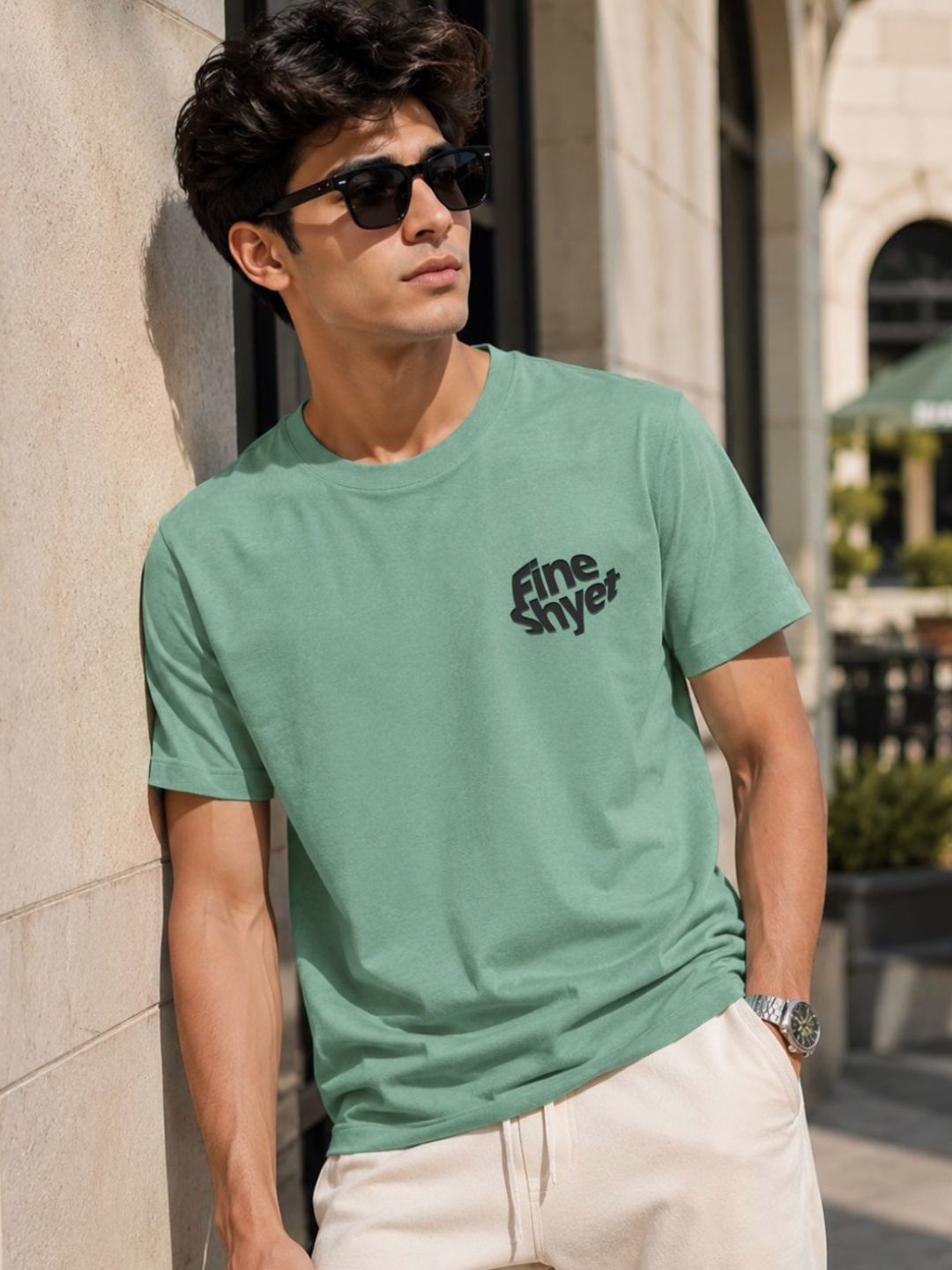 Men Green Casual Printed T-Shirt