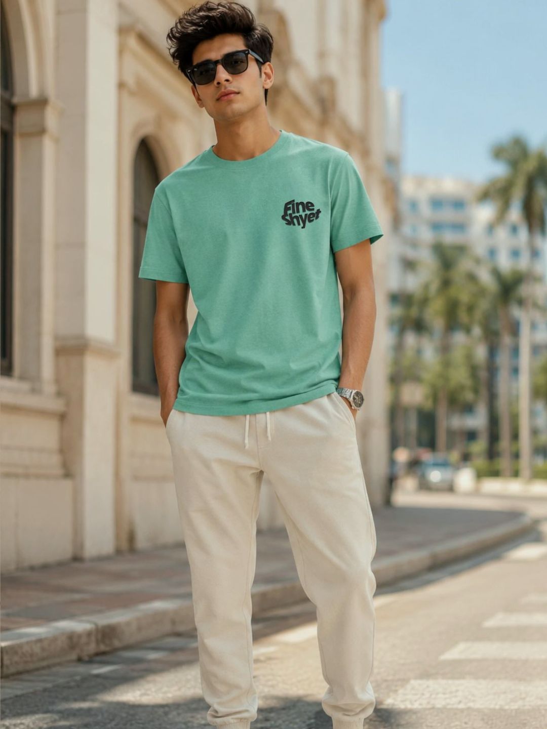 Men Green Casual Printed T-Shirt