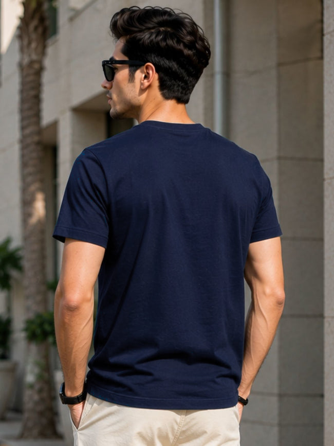 Men Navy  Casual Printed T-Shirt