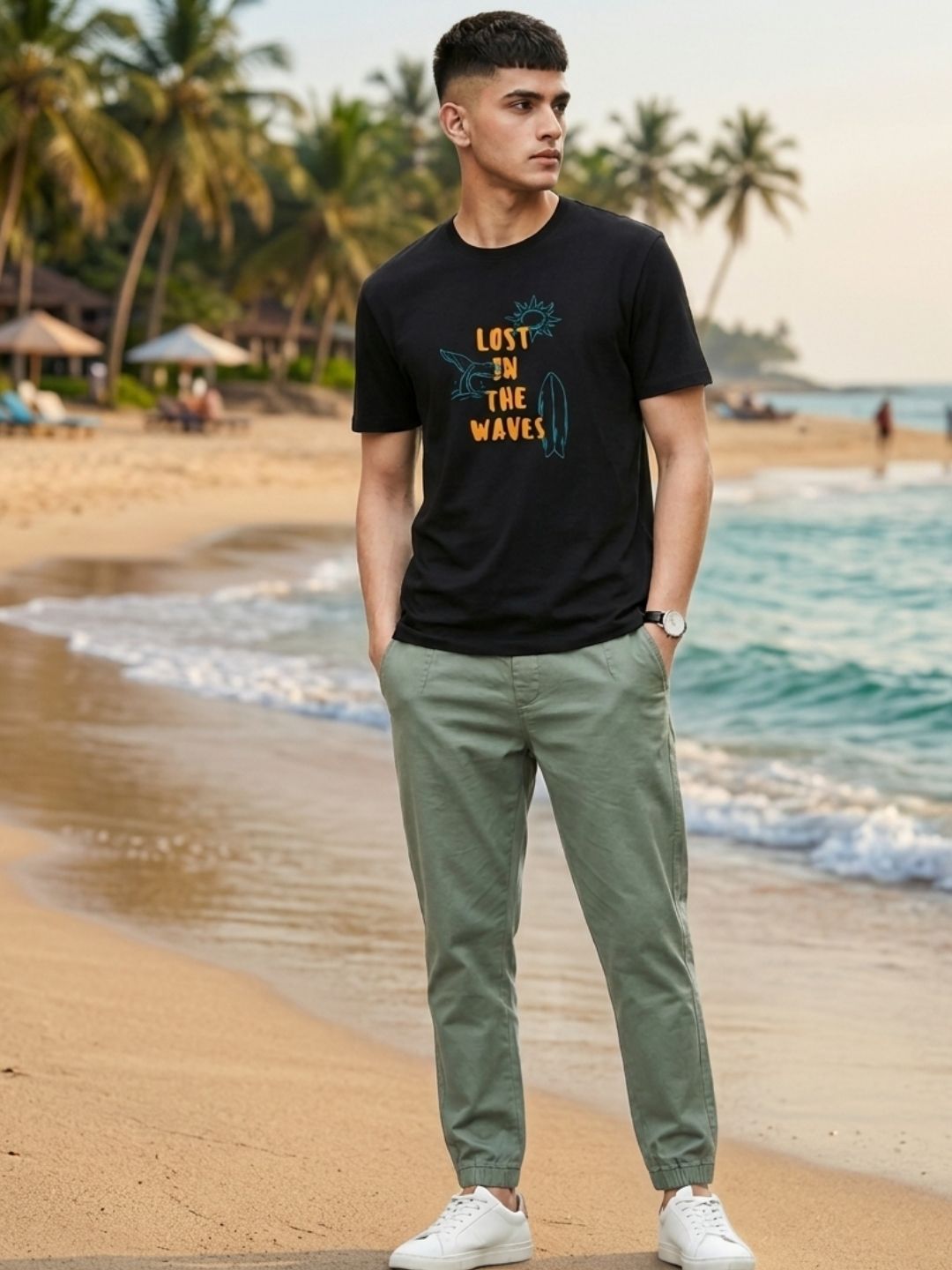 Men Black Casual Printed T-Shirt