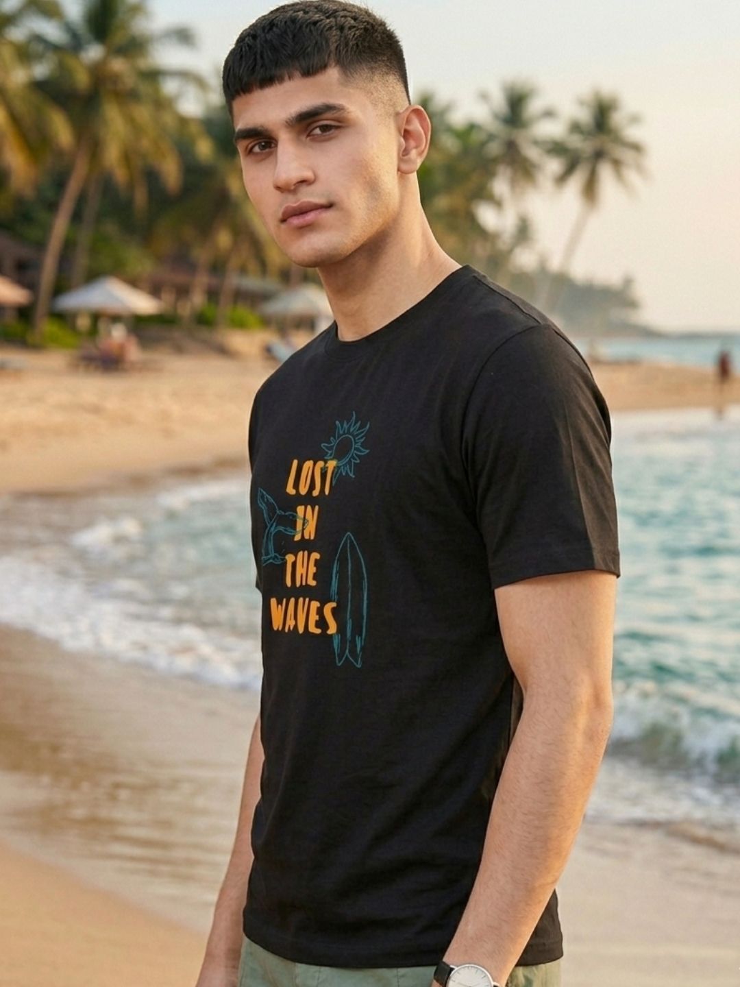Men Black Casual Printed T-Shirt