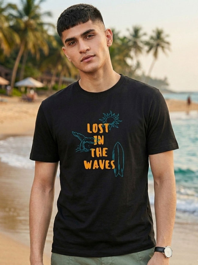 Men Black Casual Printed T-Shirt