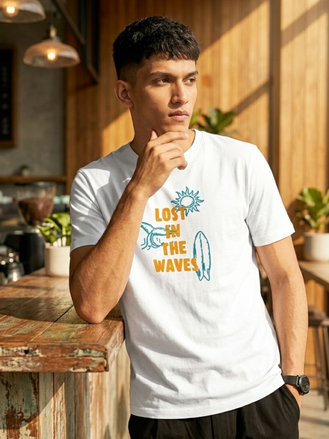Men White Casual Printed T-Shirt