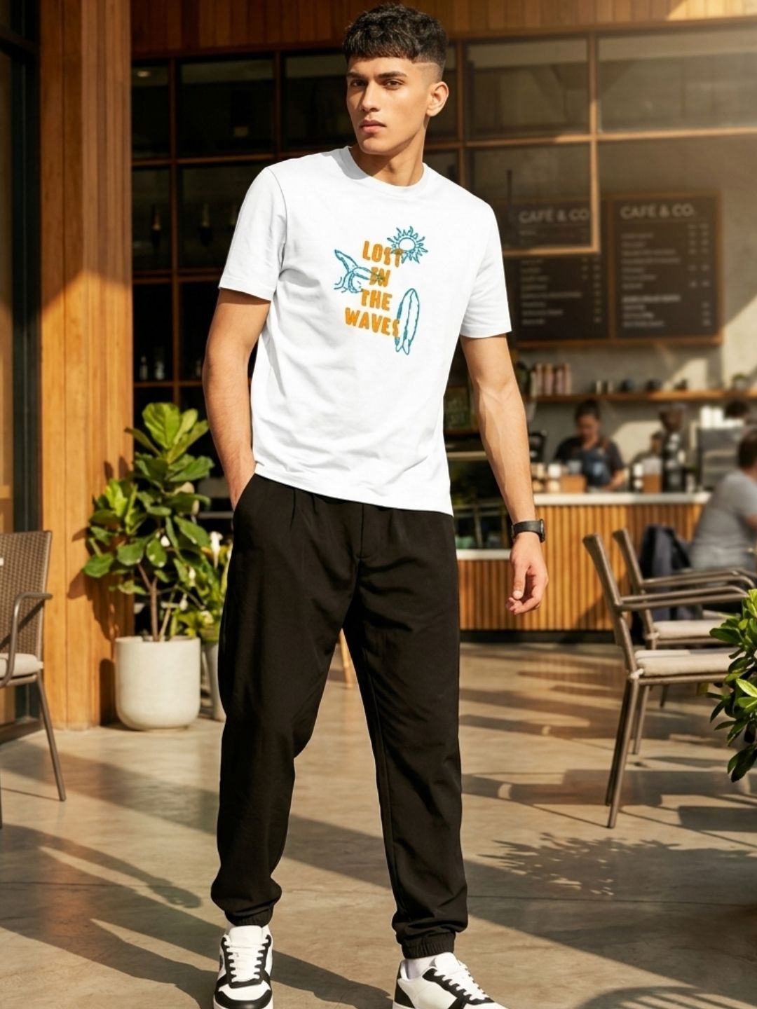 Men White Casual Printed T-Shirt