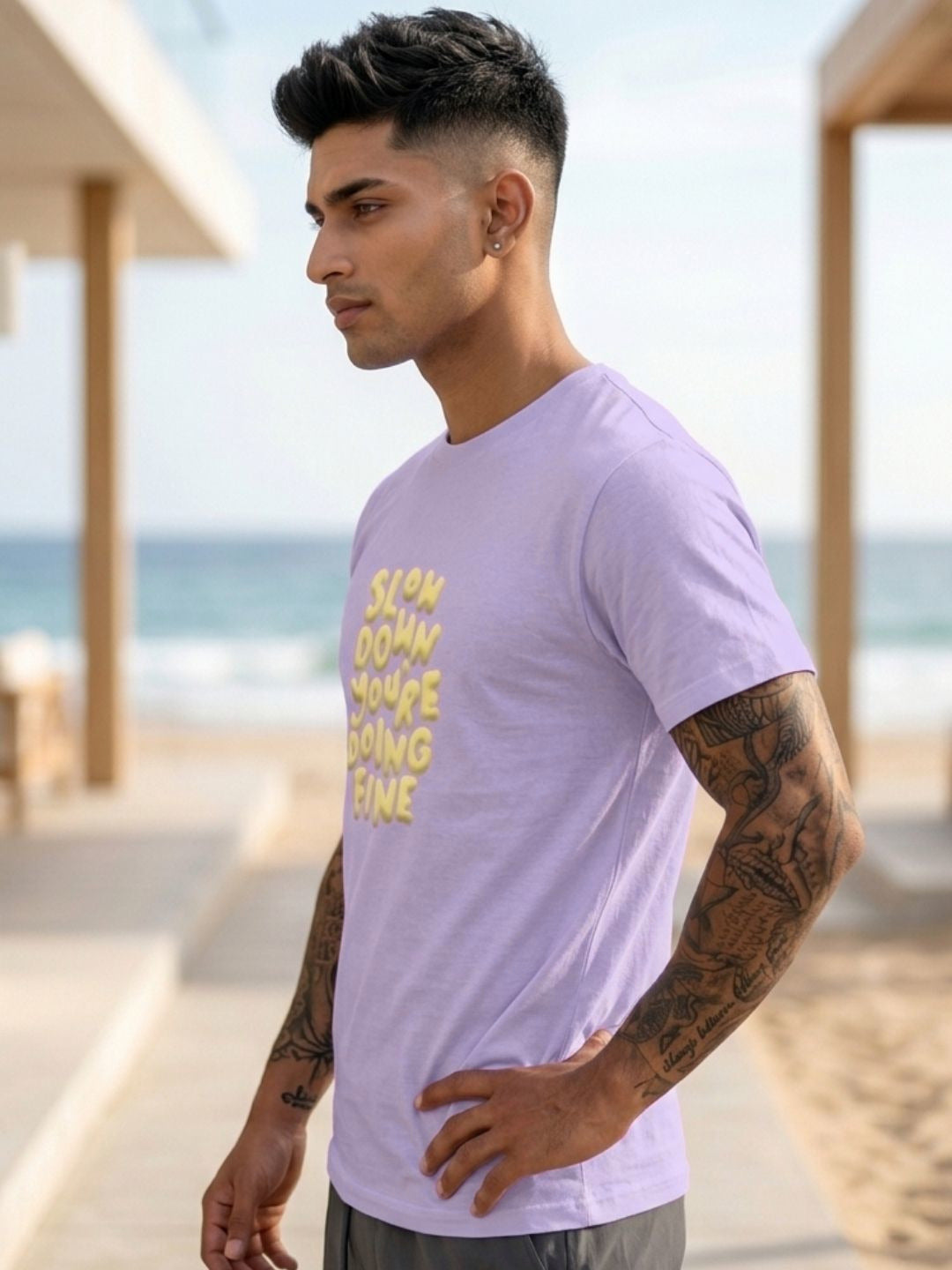 Men Purple Casual Printed T-Shirt