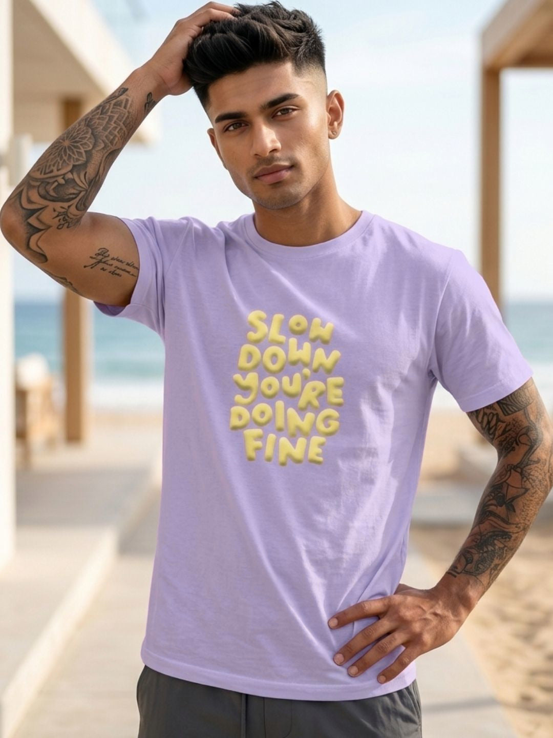 Men Purple Casual Printed T-Shirt