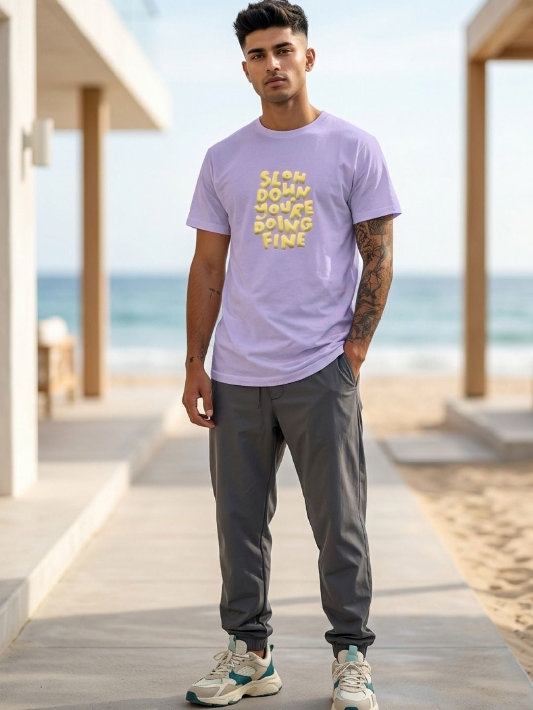 Men Purple Casual Printed T-Shirt