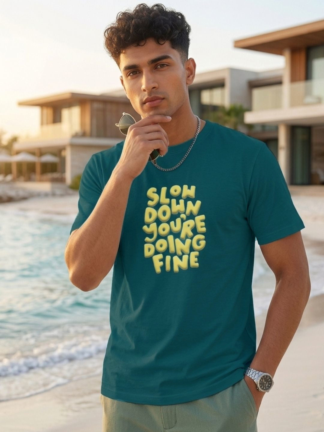 Men Blue Casual Printed T-Shirt