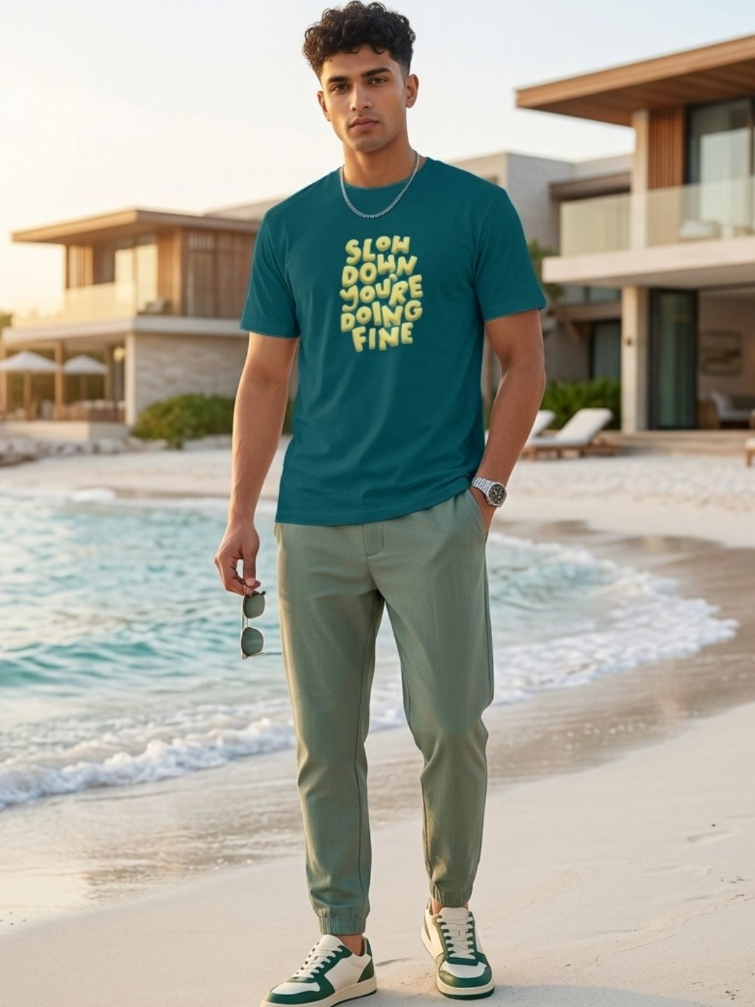 Men Blue Casual Printed T-Shirt