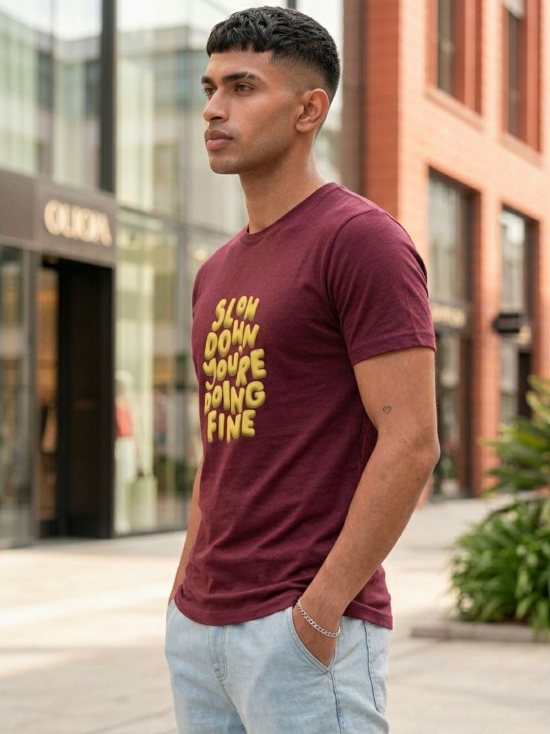 Men Maroon Casual Printed T-Shirt