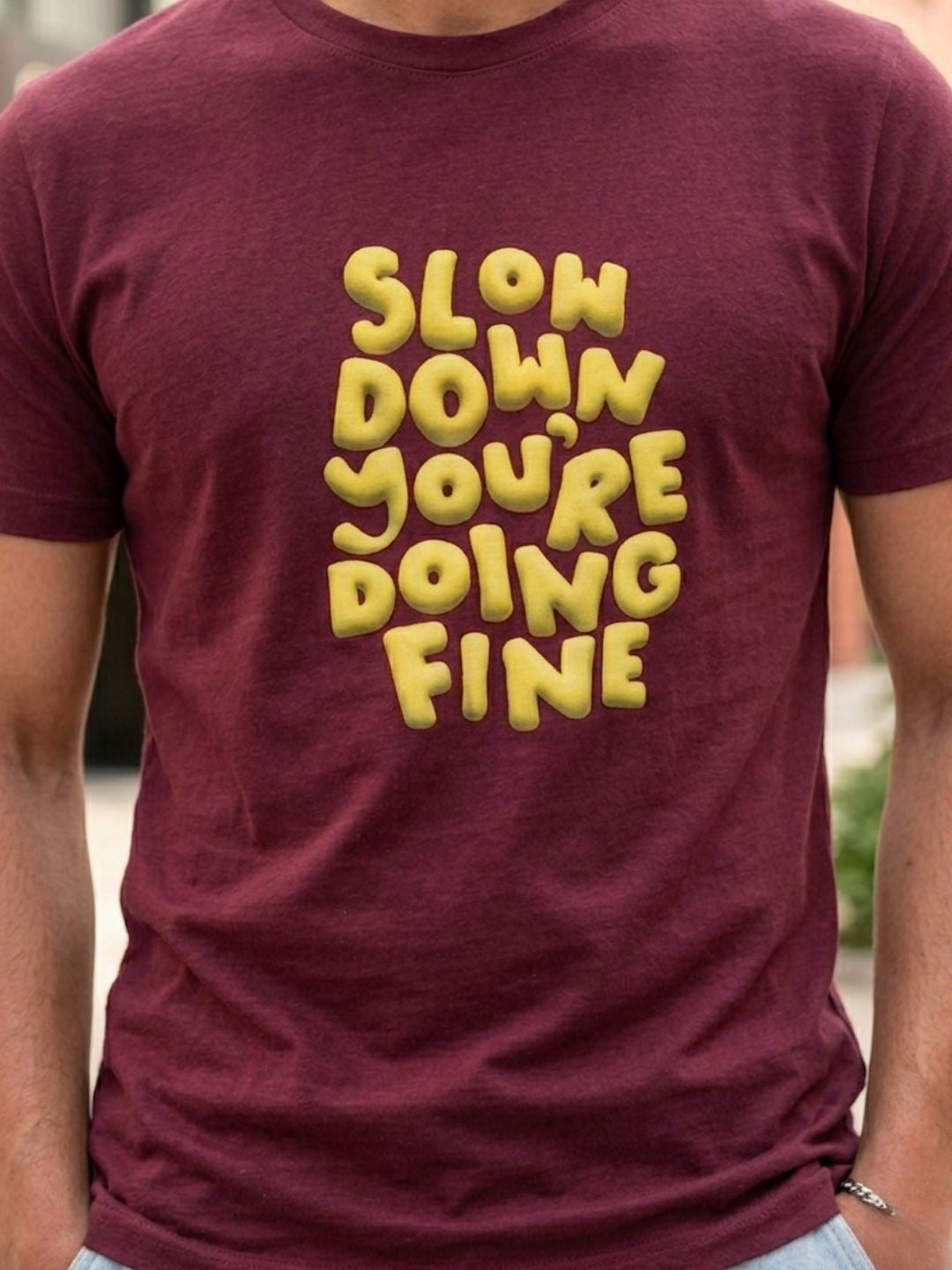 Men Maroon Casual Printed T-Shirt