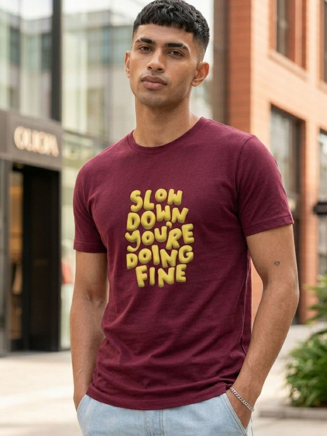 Men Maroon Casual Printed T-Shirt
