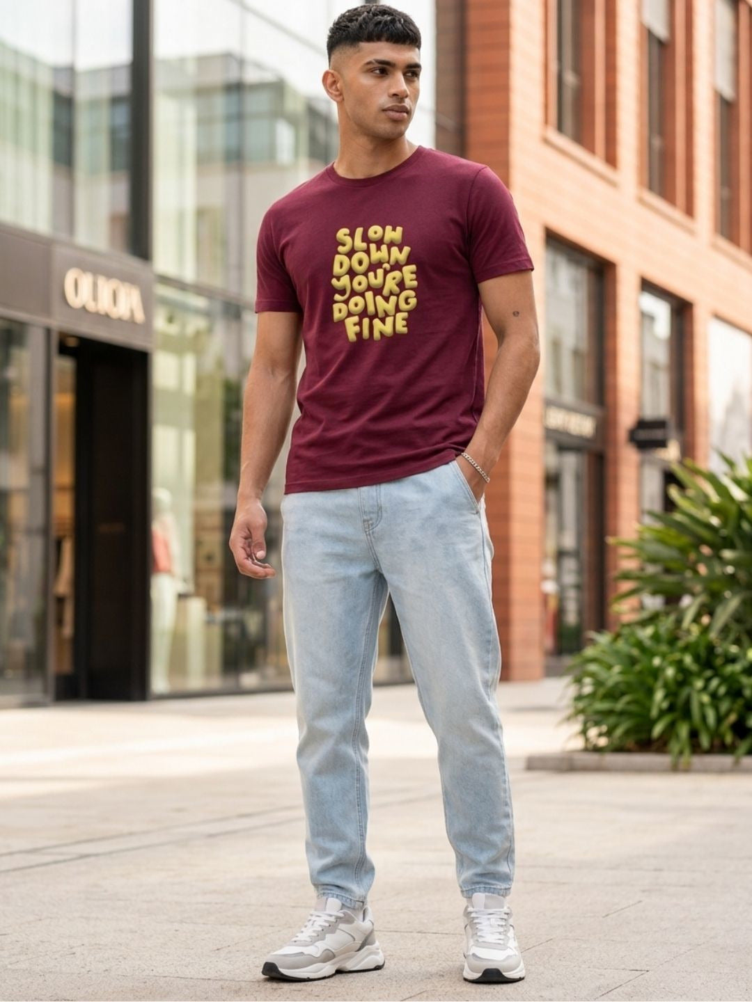 Men Maroon Casual Printed T-Shirt