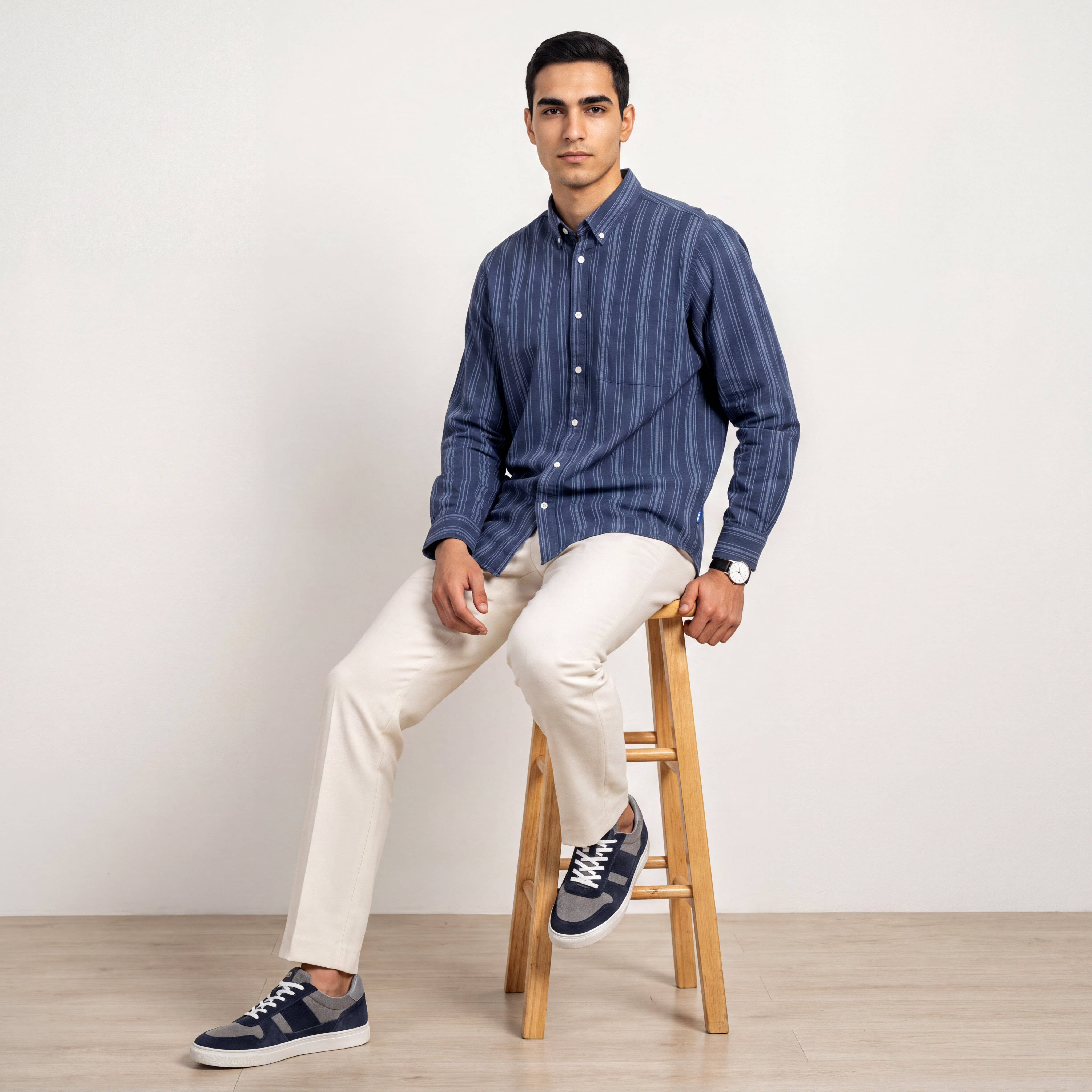 Men Navy Tonal Stripe Shirt