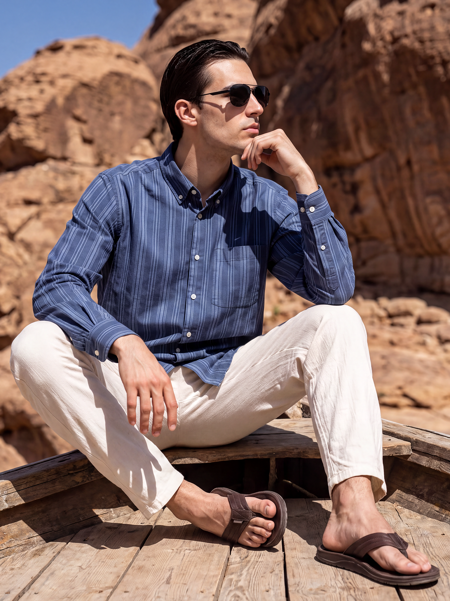 Men Navy Tonal Stripe Shirt