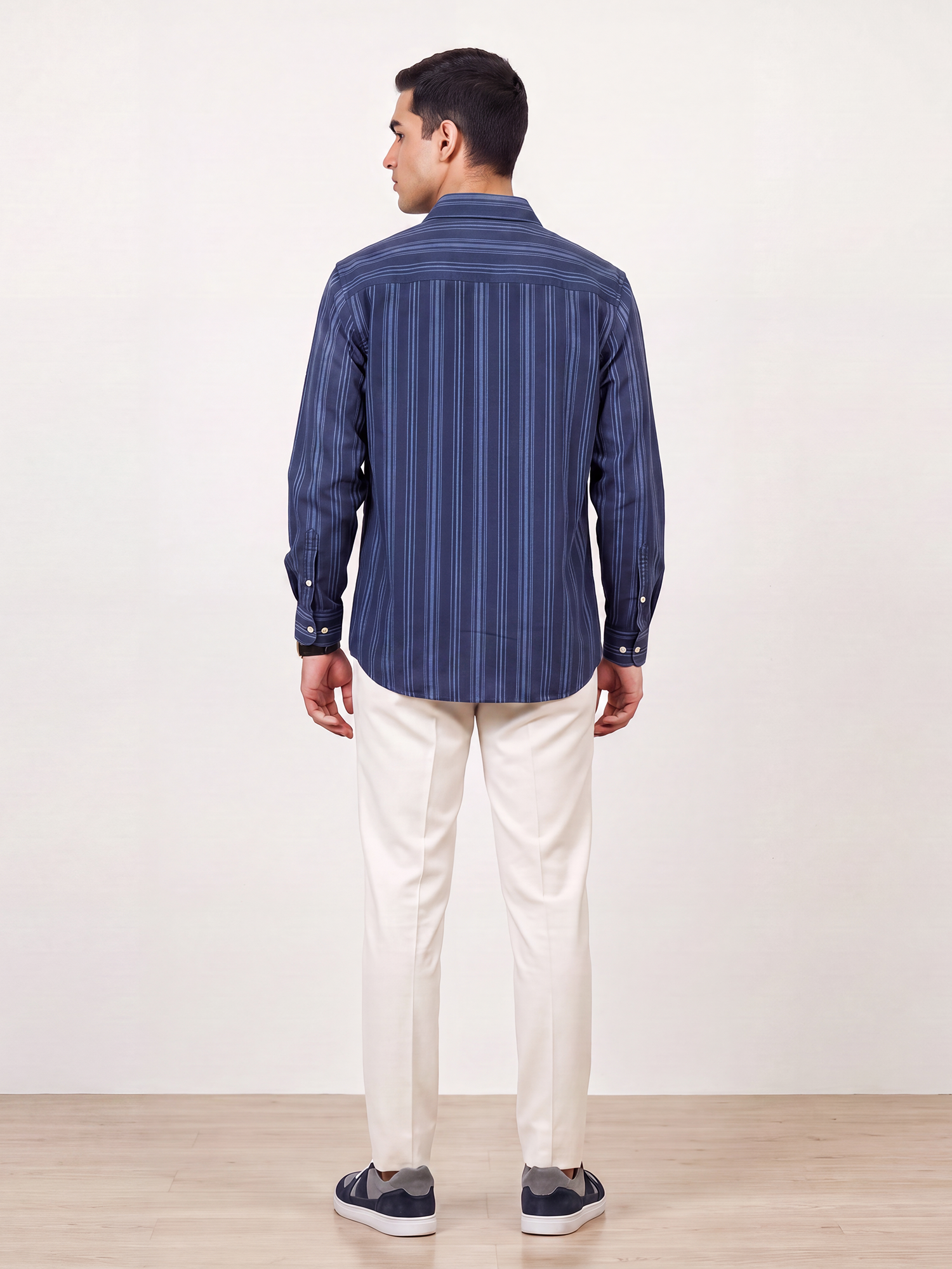 Men Navy Tonal Stripe Shirt