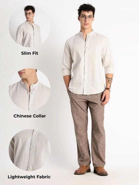 Men Cotton Linen Slim Fit Shirt