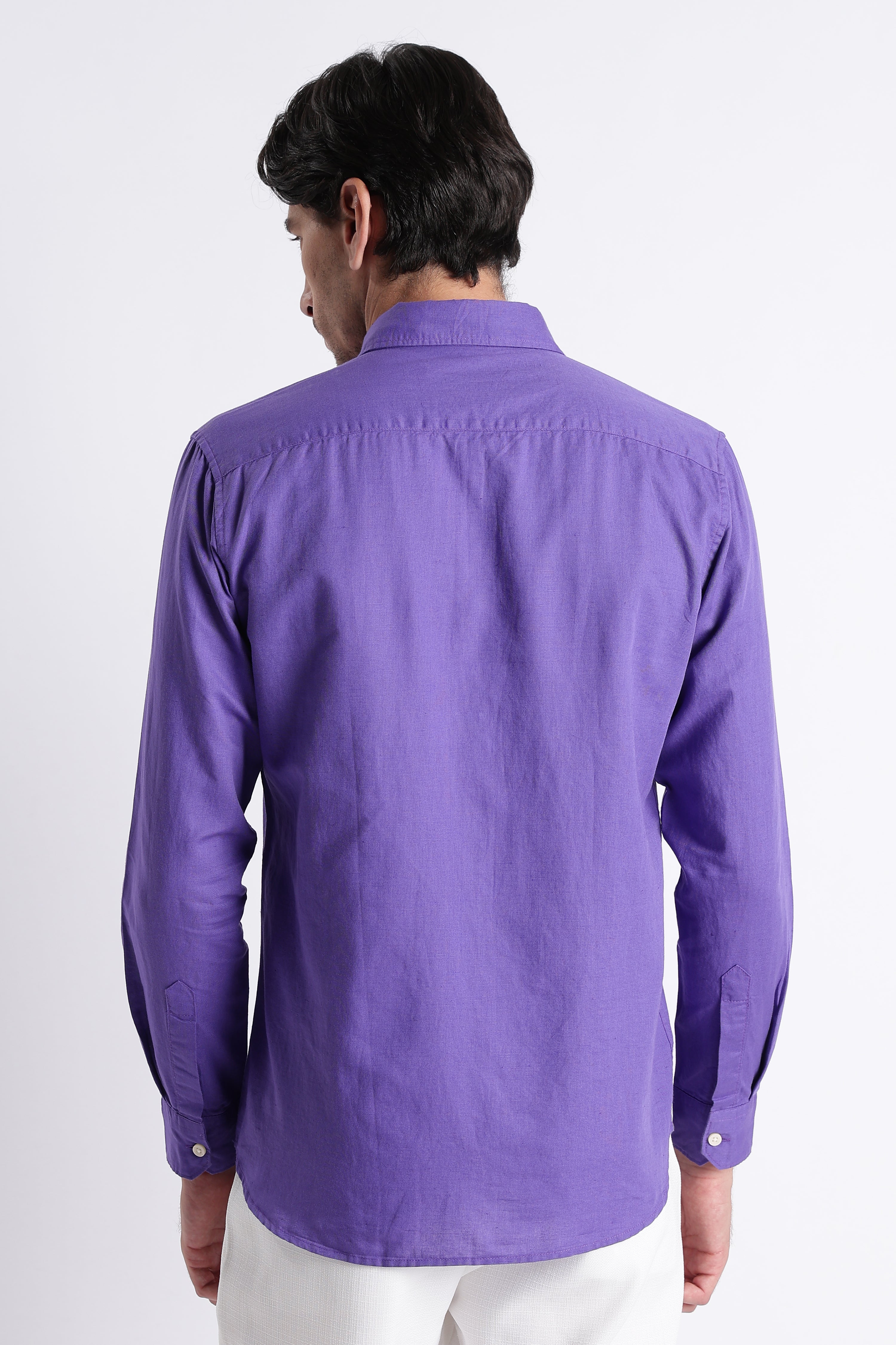 Men Premium Cotton Linen Slim Fit Solid Shirt