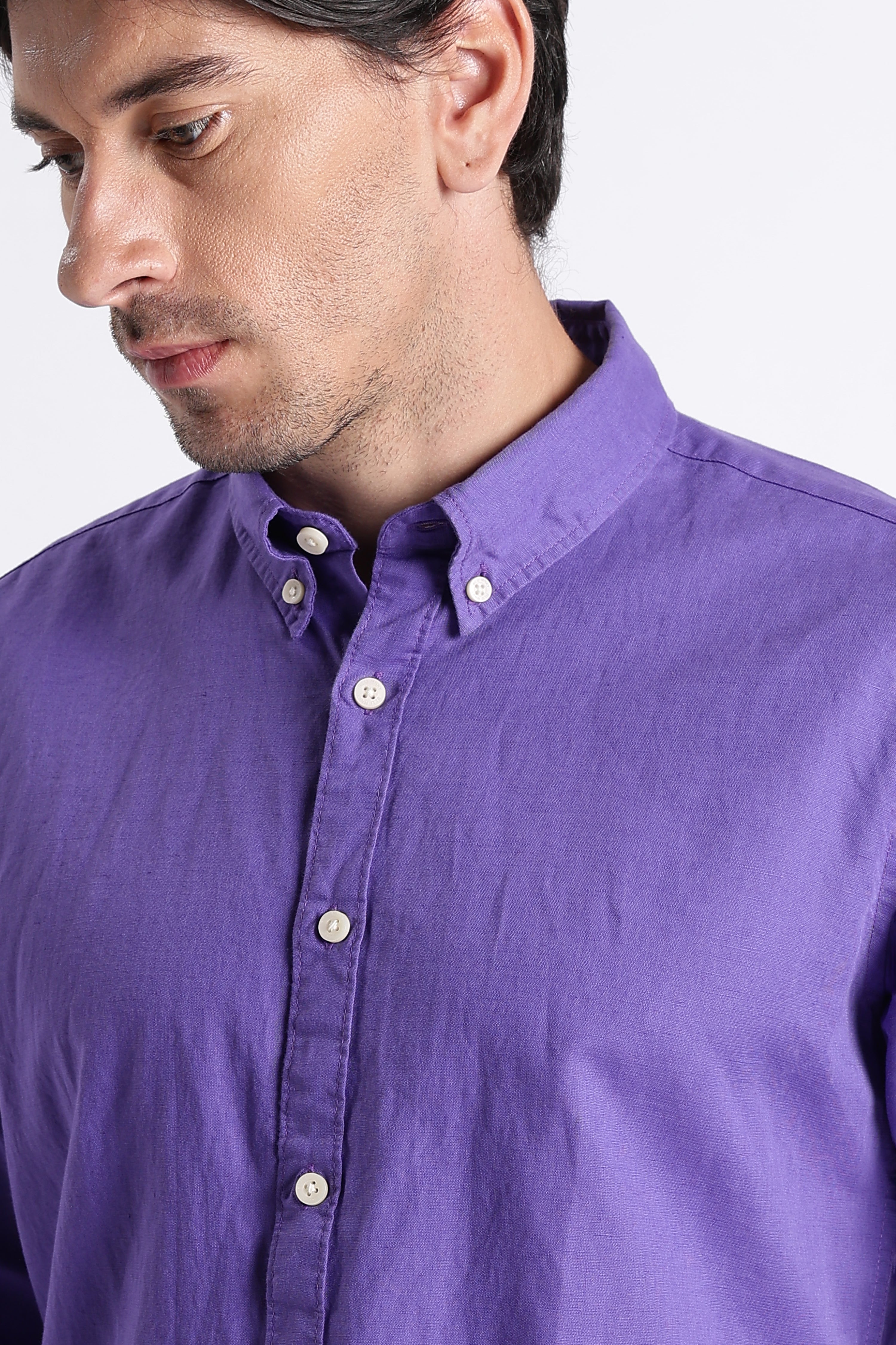 Men Premium Cotton Linen Slim Fit Solid Shirt