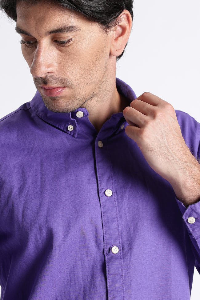 Men Premium Cotton Linen Slim Fit Solid Shirt