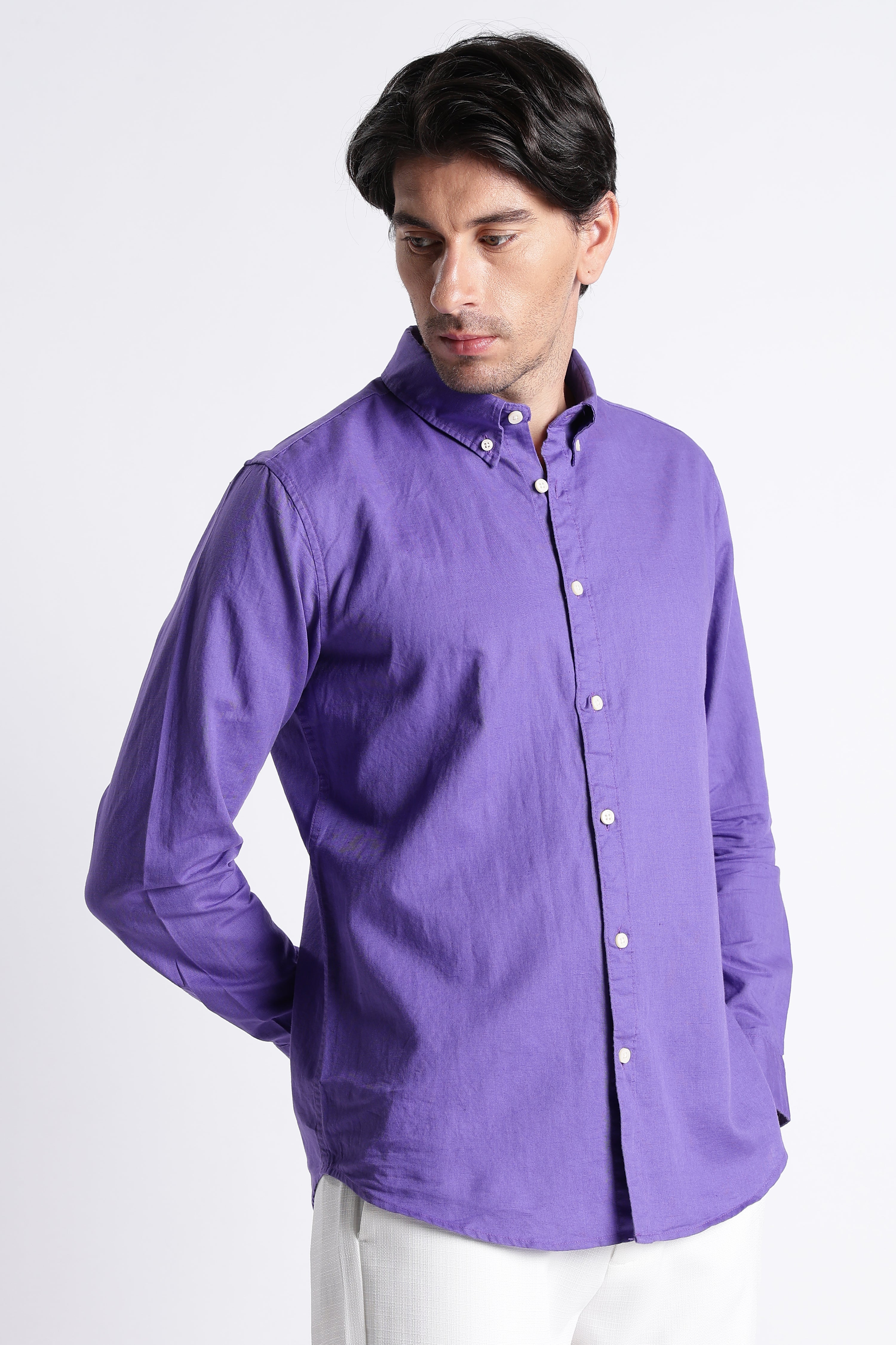 Men Premium Cotton Linen Slim Fit Solid Shirt