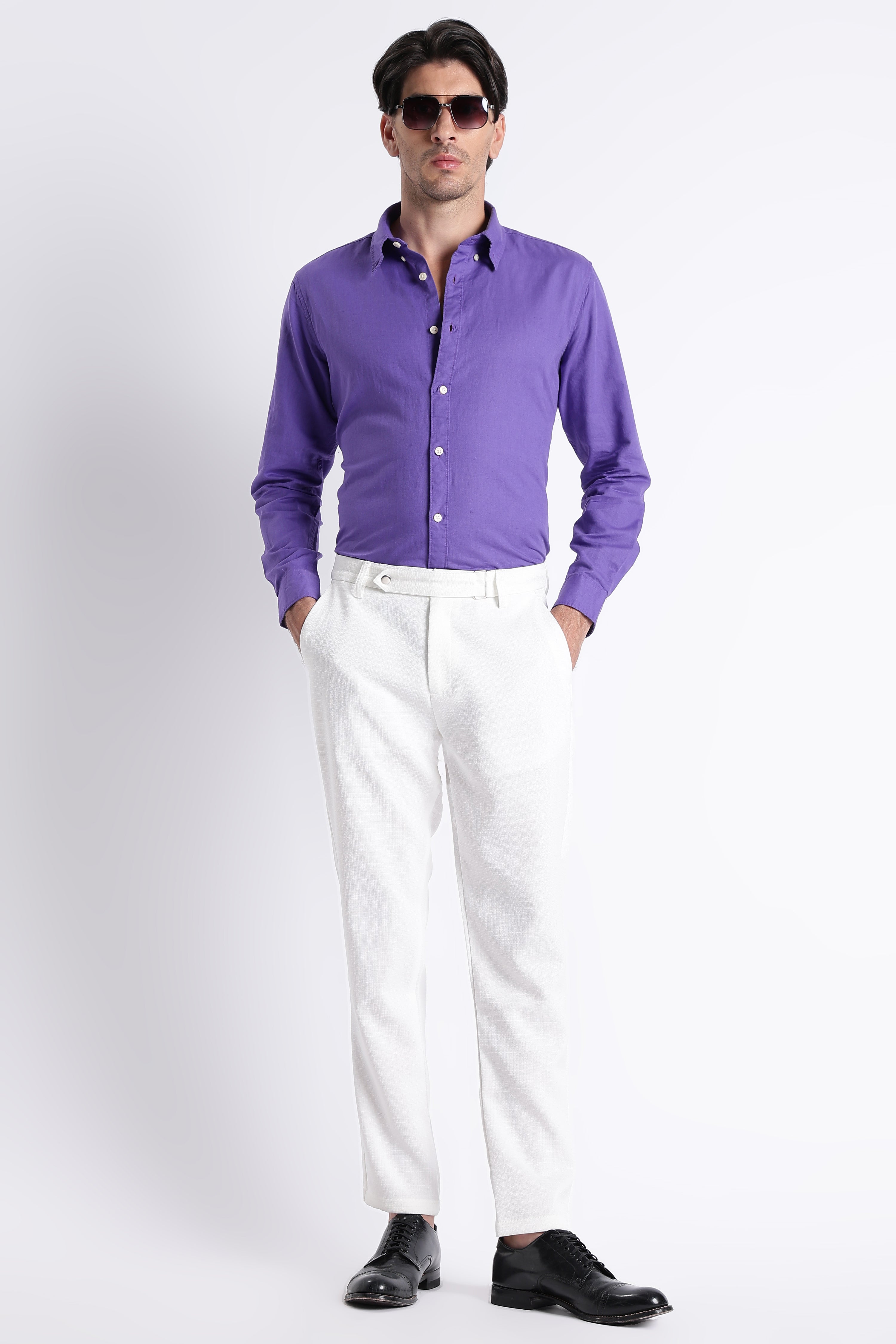 Men Premium Cotton Linen Slim Fit Solid Shirt