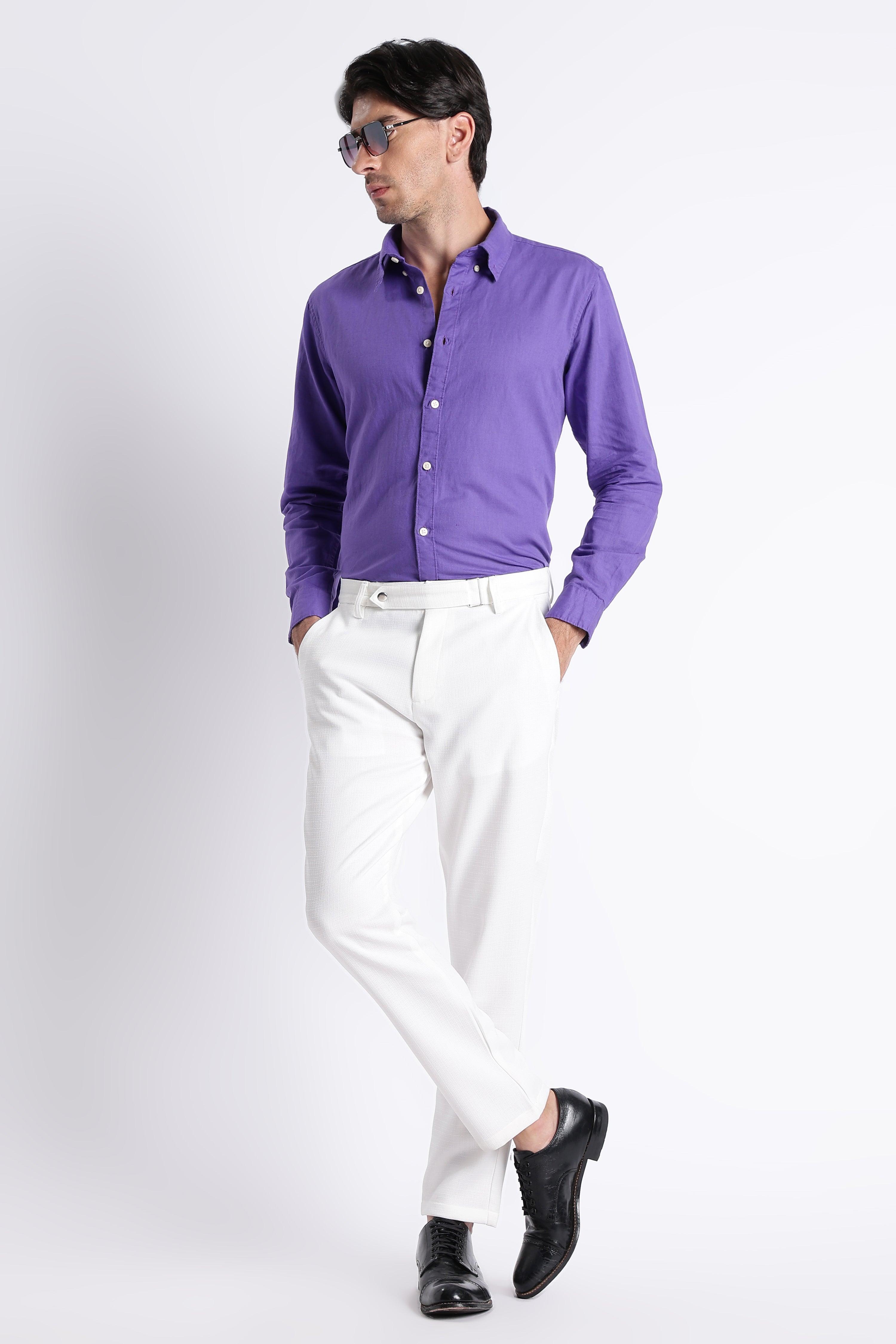 Men Premium Cotton Linen Slim Fit Solid Shirt