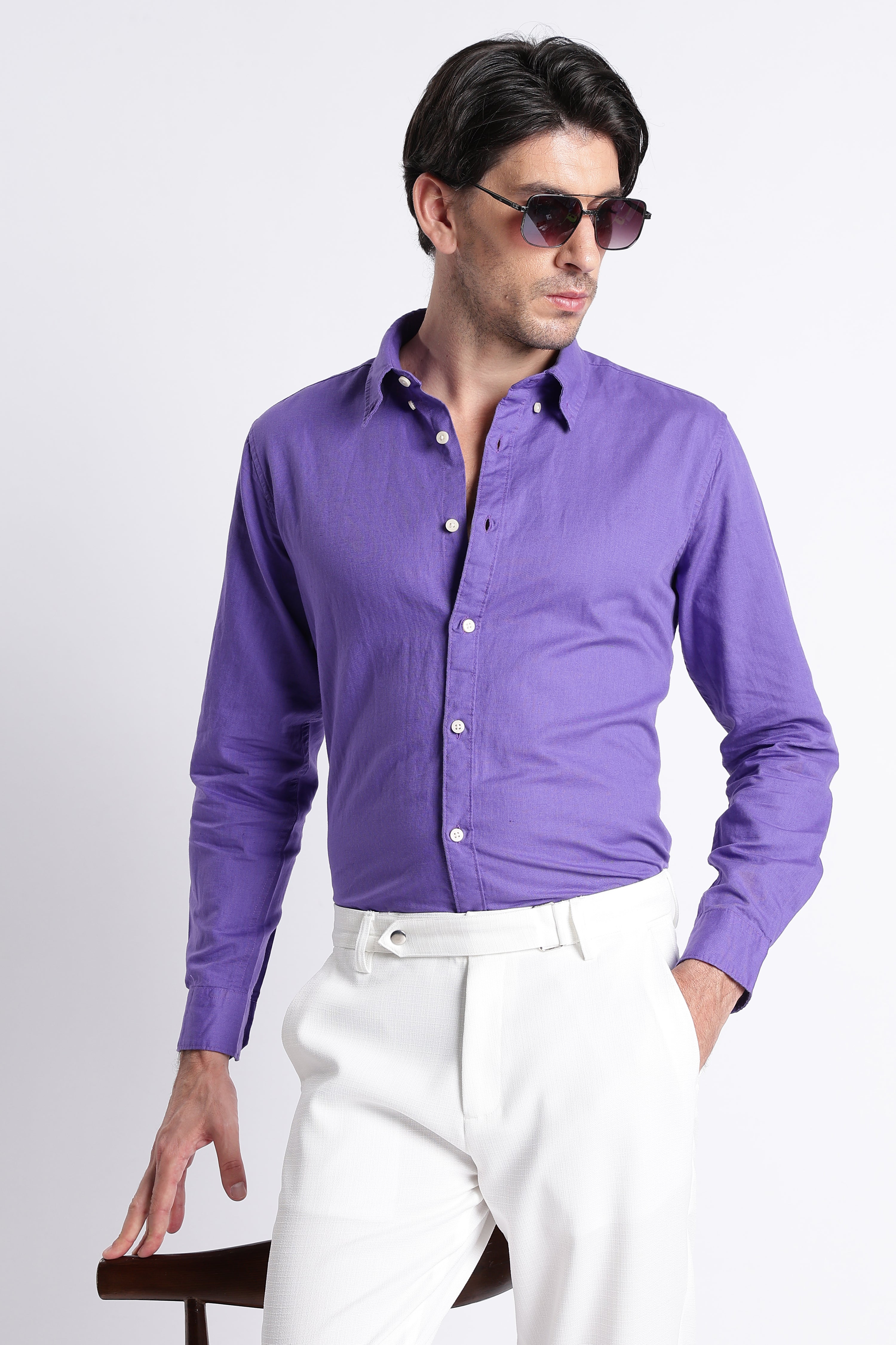 Men Premium Cotton Linen Slim Fit Solid Shirt