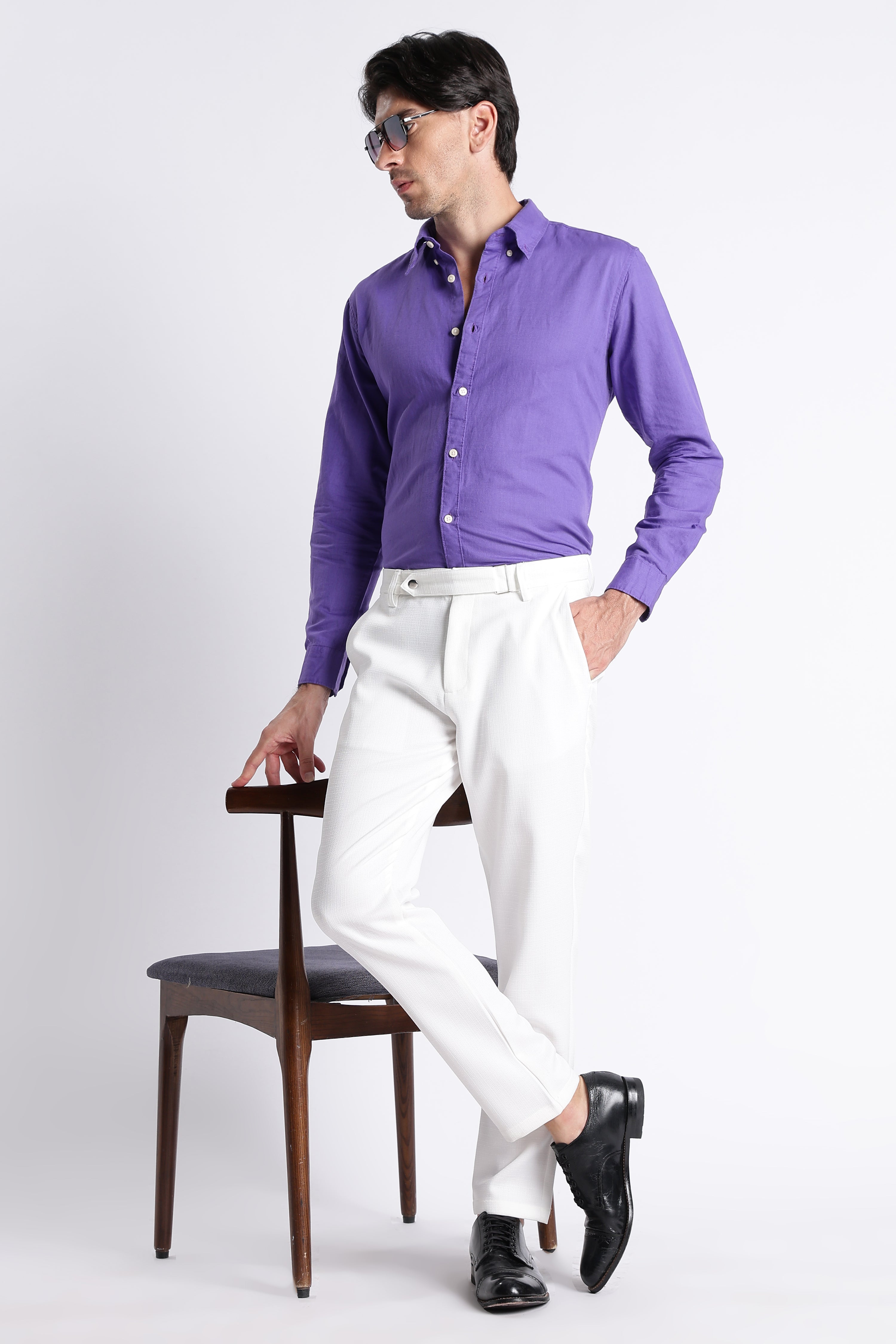 Men Premium Cotton Linen Slim Fit Solid Shirt
