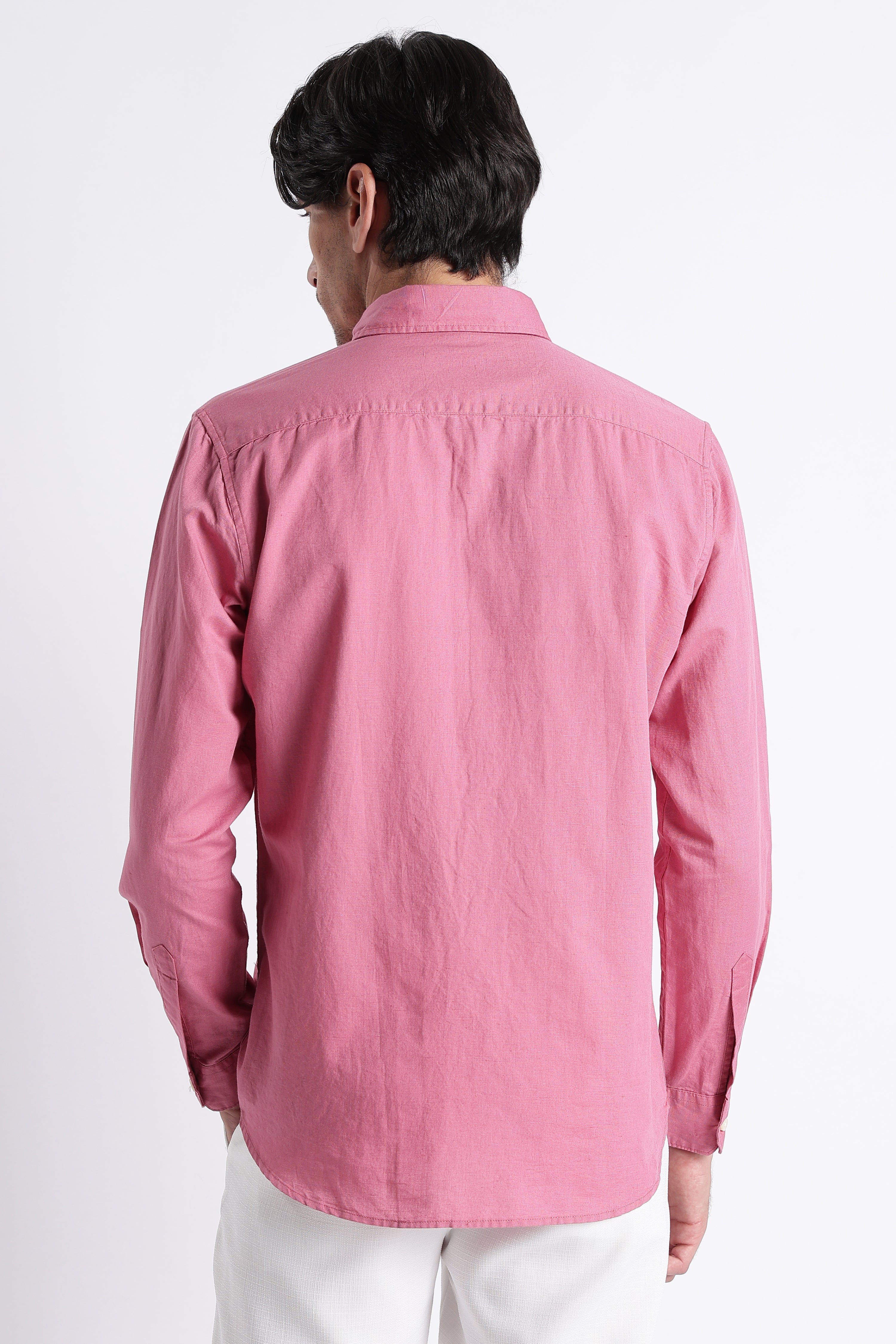 Men Premium Cotton Linen Slim Fit Solid Shirt