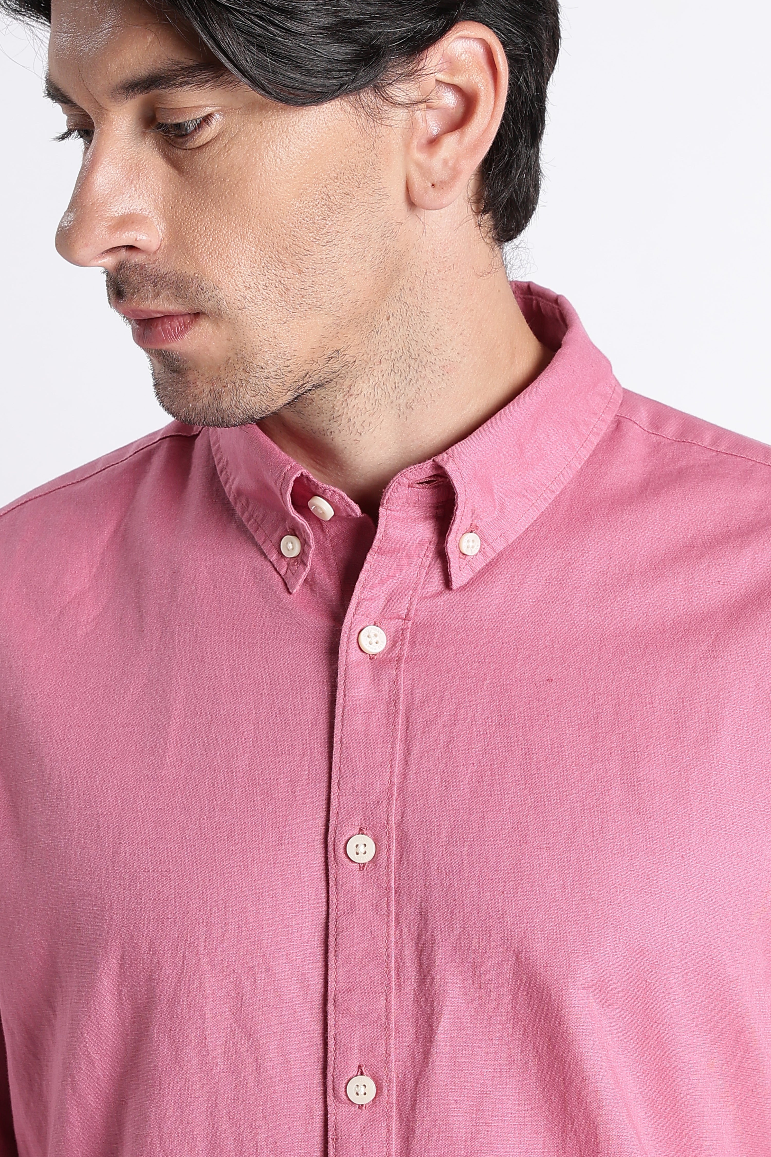 Men Premium Cotton Linen Slim Fit Solid Shirt