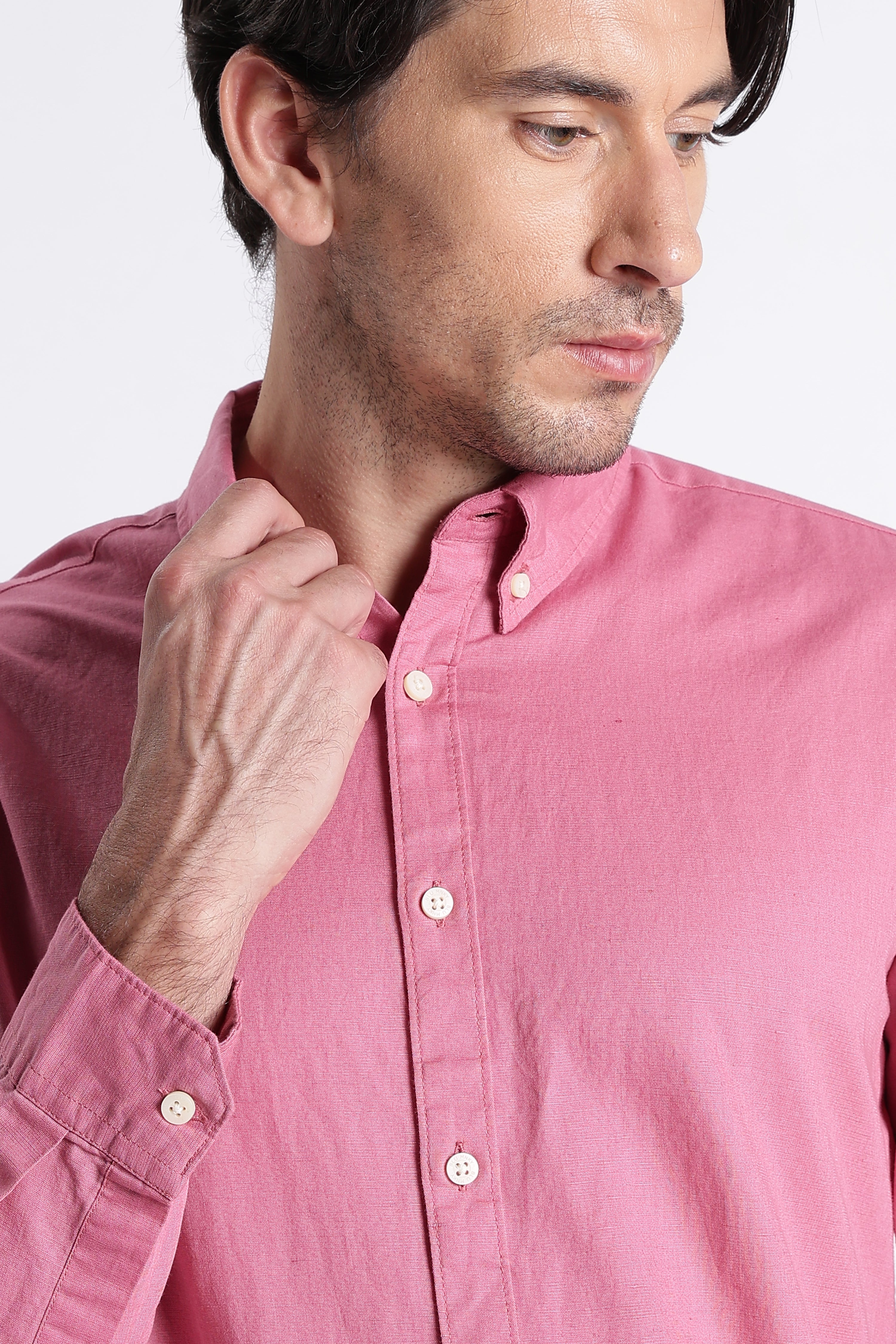 Men Premium Cotton Linen Slim Fit Solid Shirt
