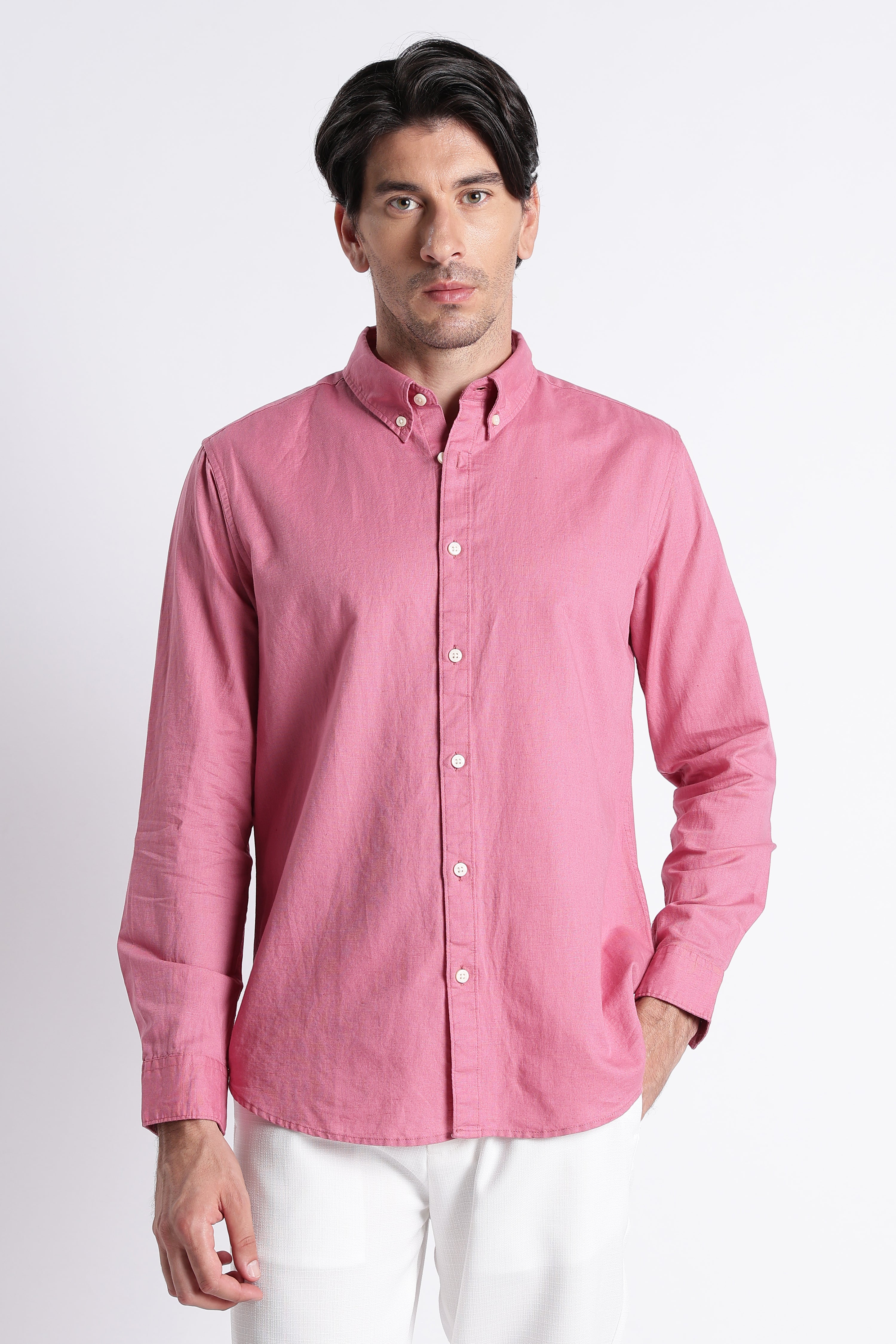 Men Premium Cotton Linen Slim Fit Solid Shirt