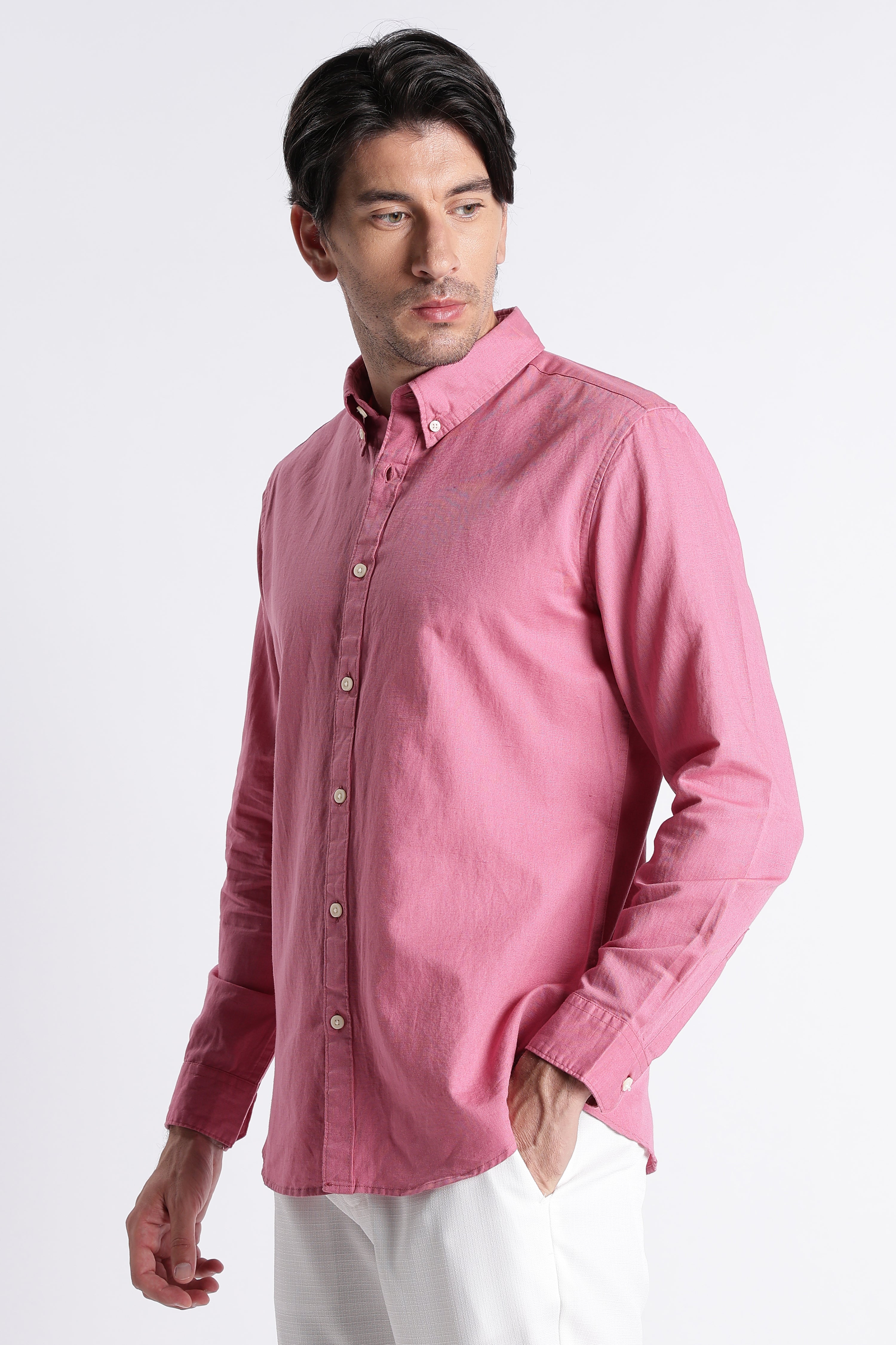Men Premium Cotton Linen Slim Fit Solid Shirt