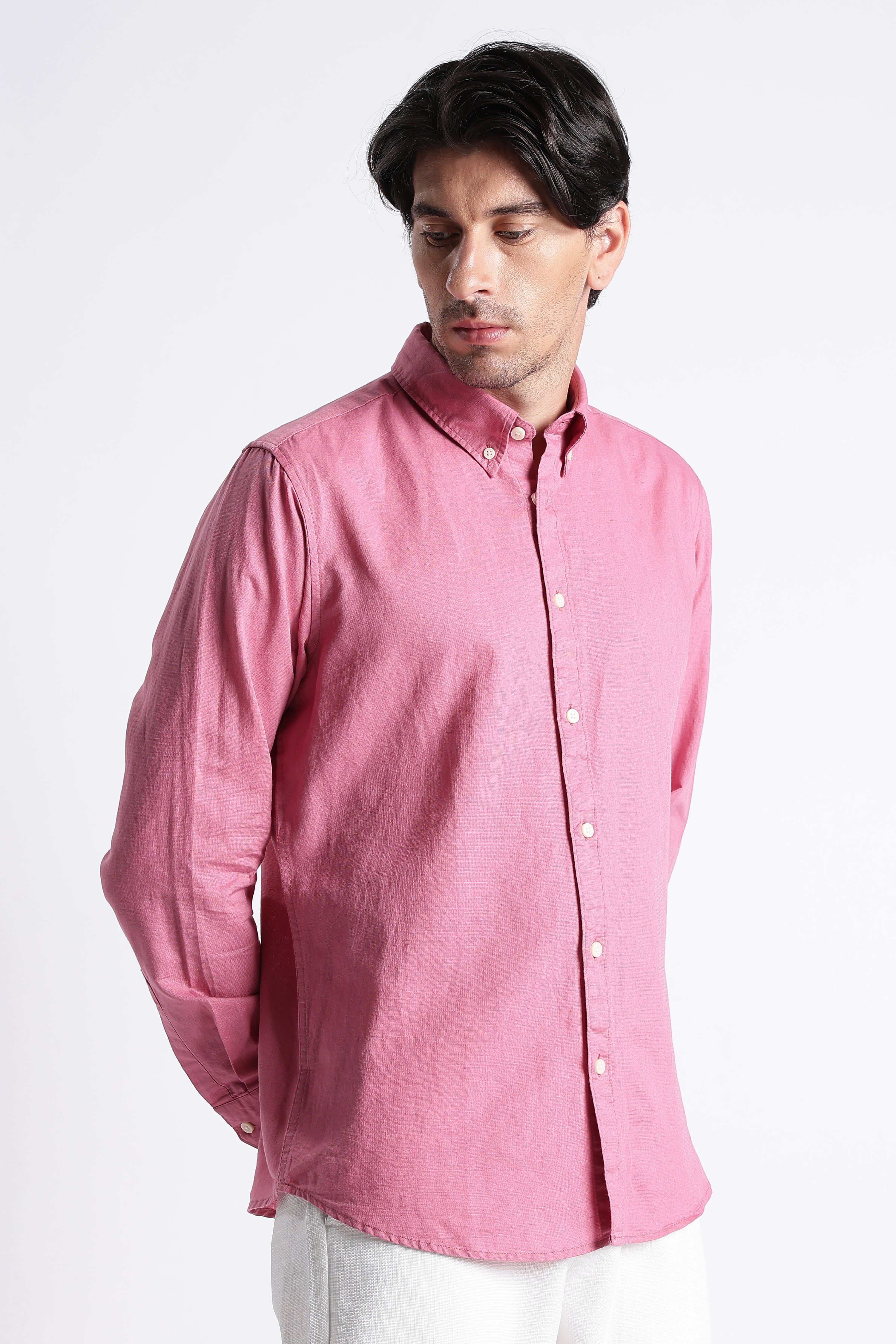 Men Premium Cotton Linen Slim Fit Solid Shirt