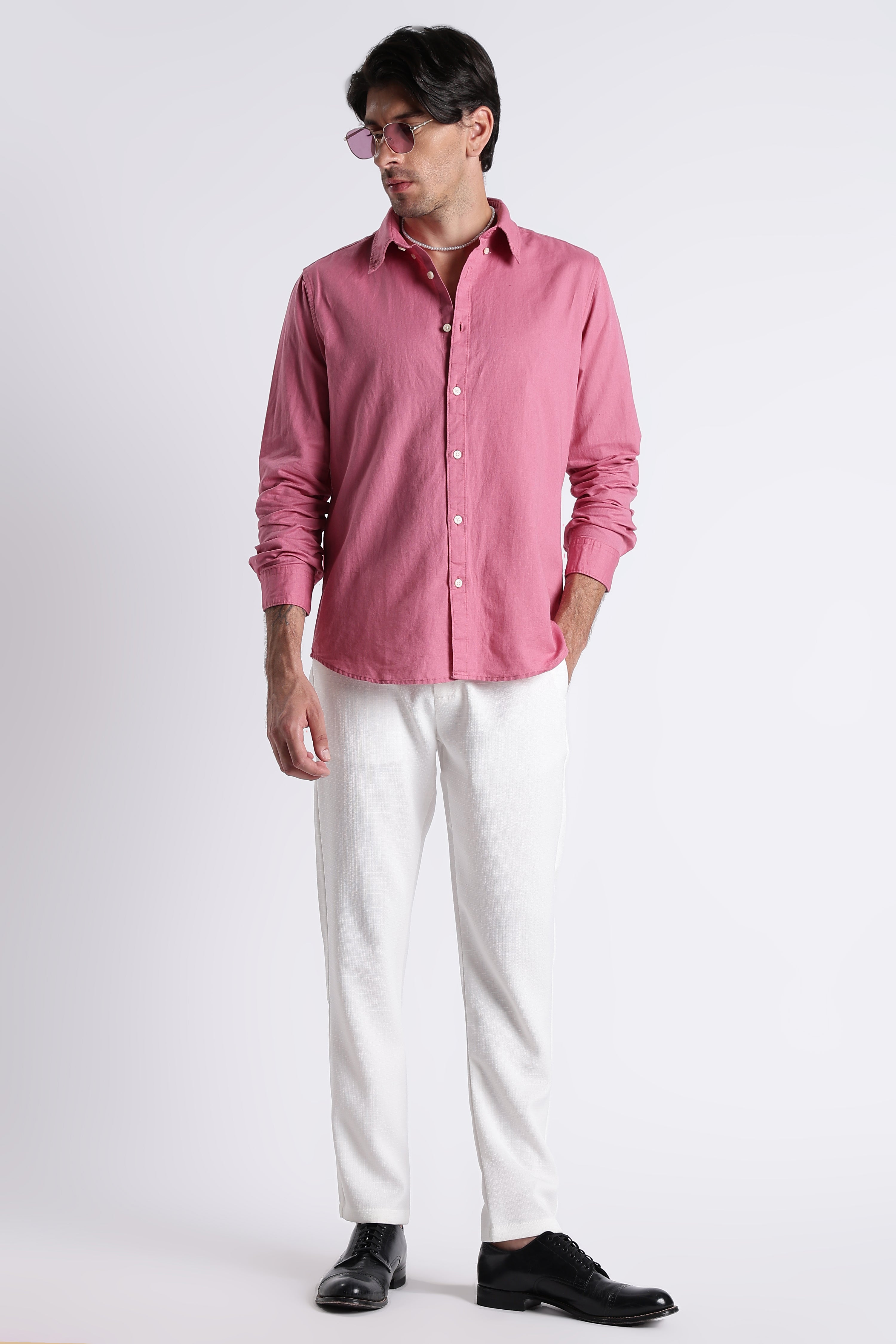 Men Premium Cotton Linen Slim Fit Solid Shirt