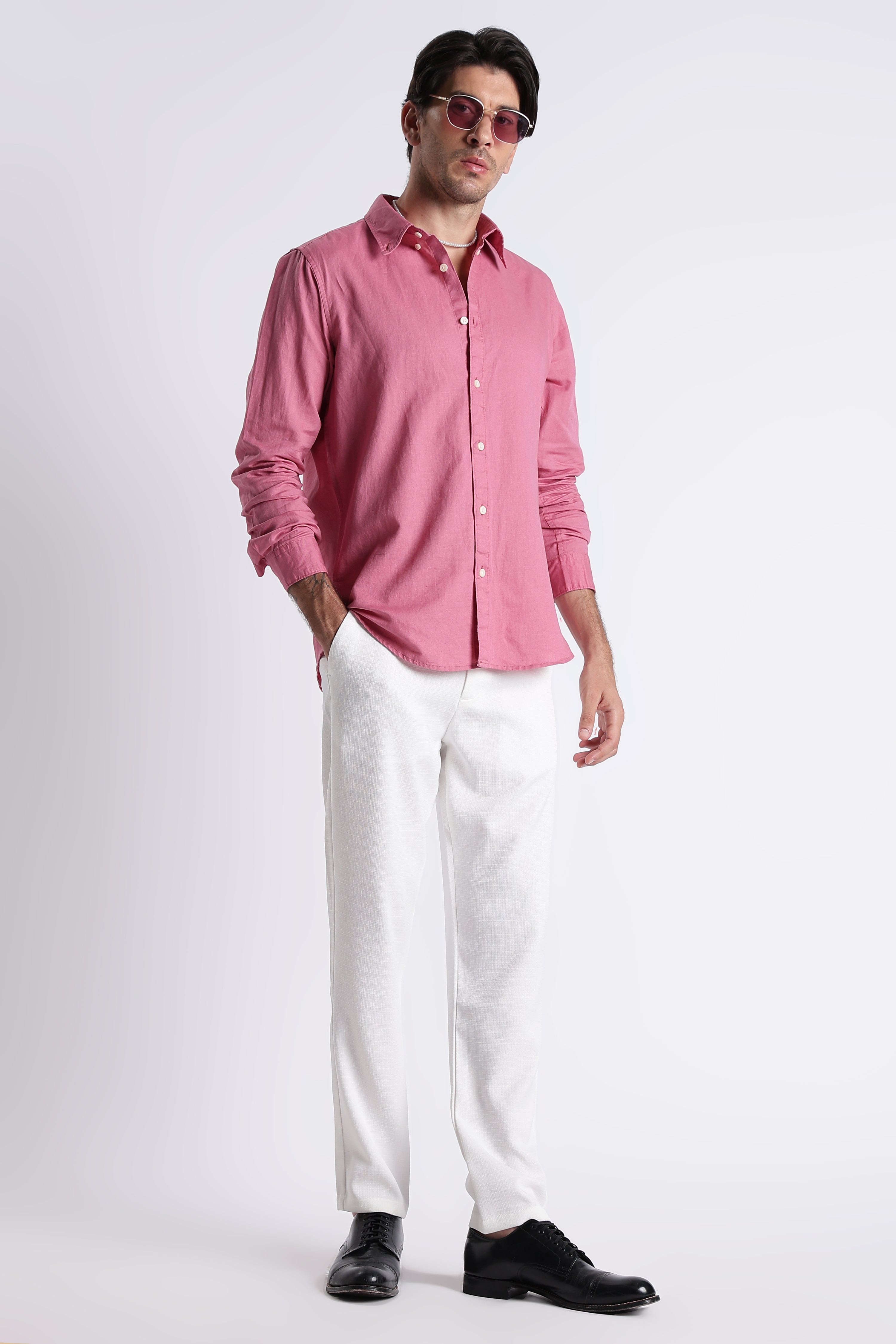 Men Premium Cotton Linen Slim Fit Solid Shirt