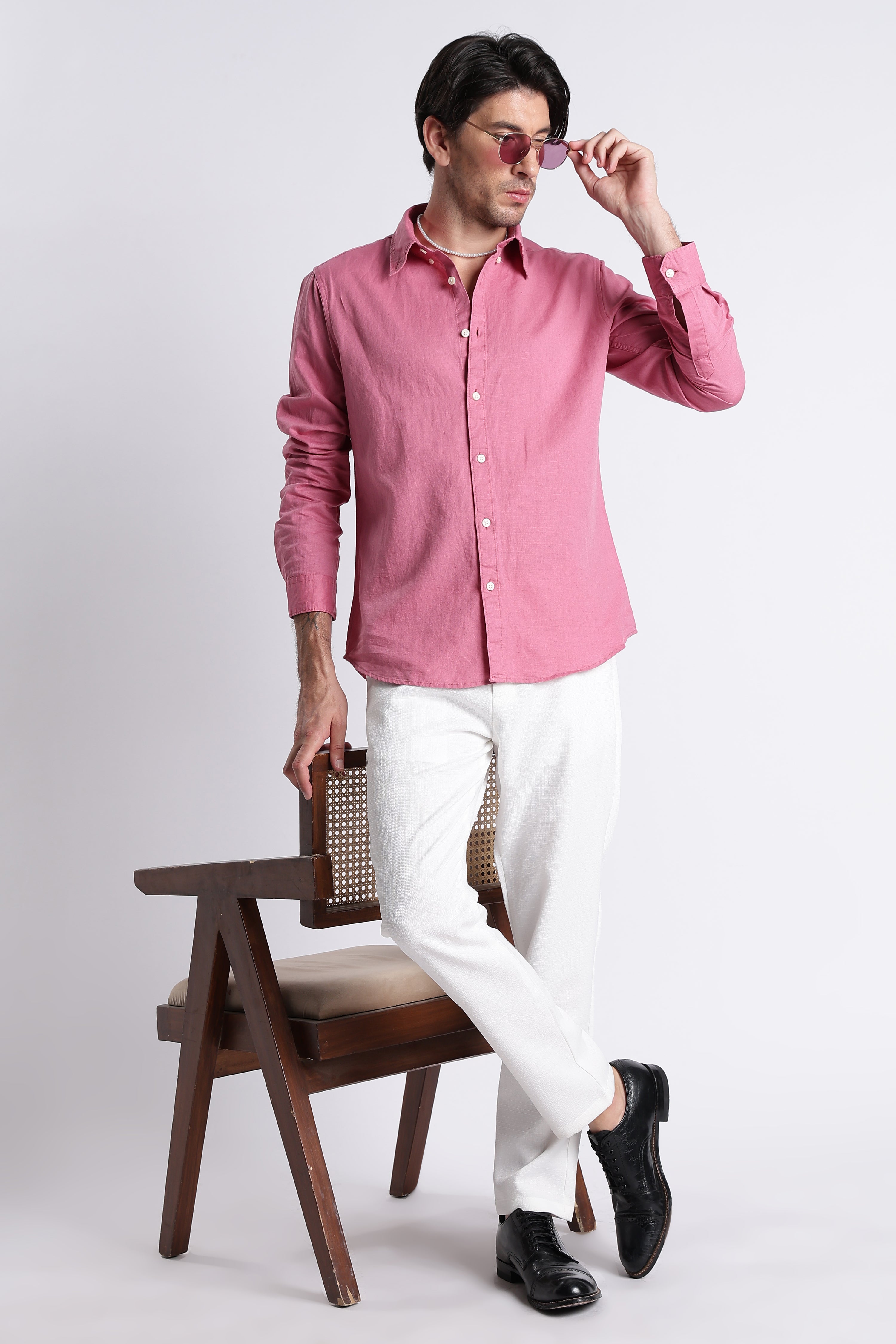 Men Premium Cotton Linen Slim Fit Solid Shirt