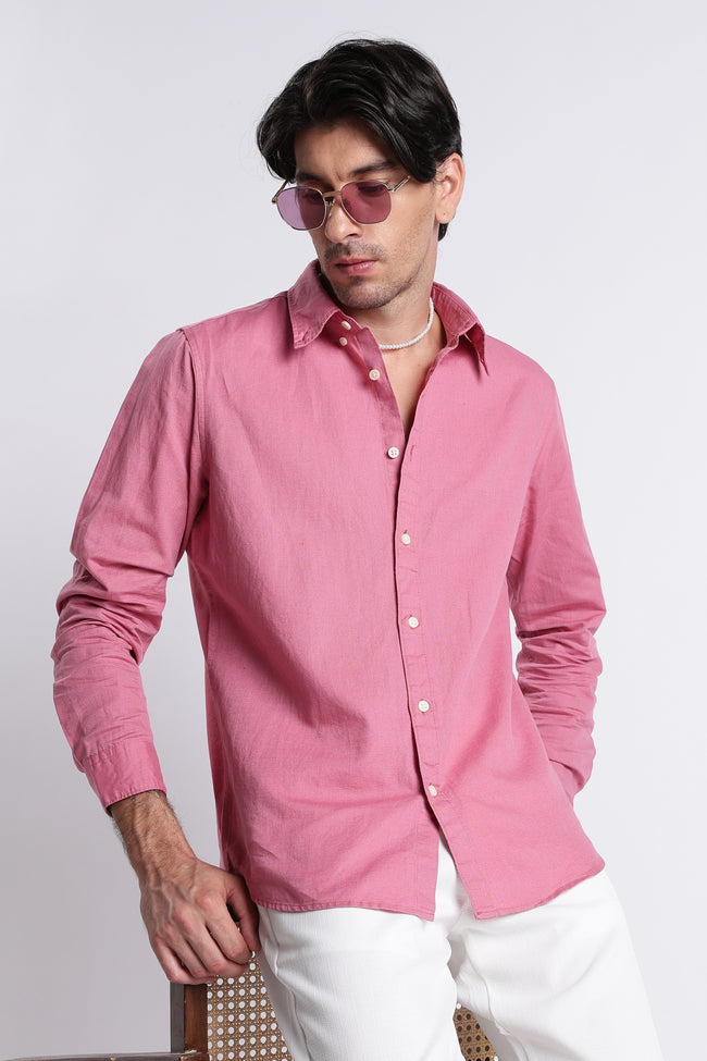 Men Premium Cotton Linen Slim Fit Solid Shirt