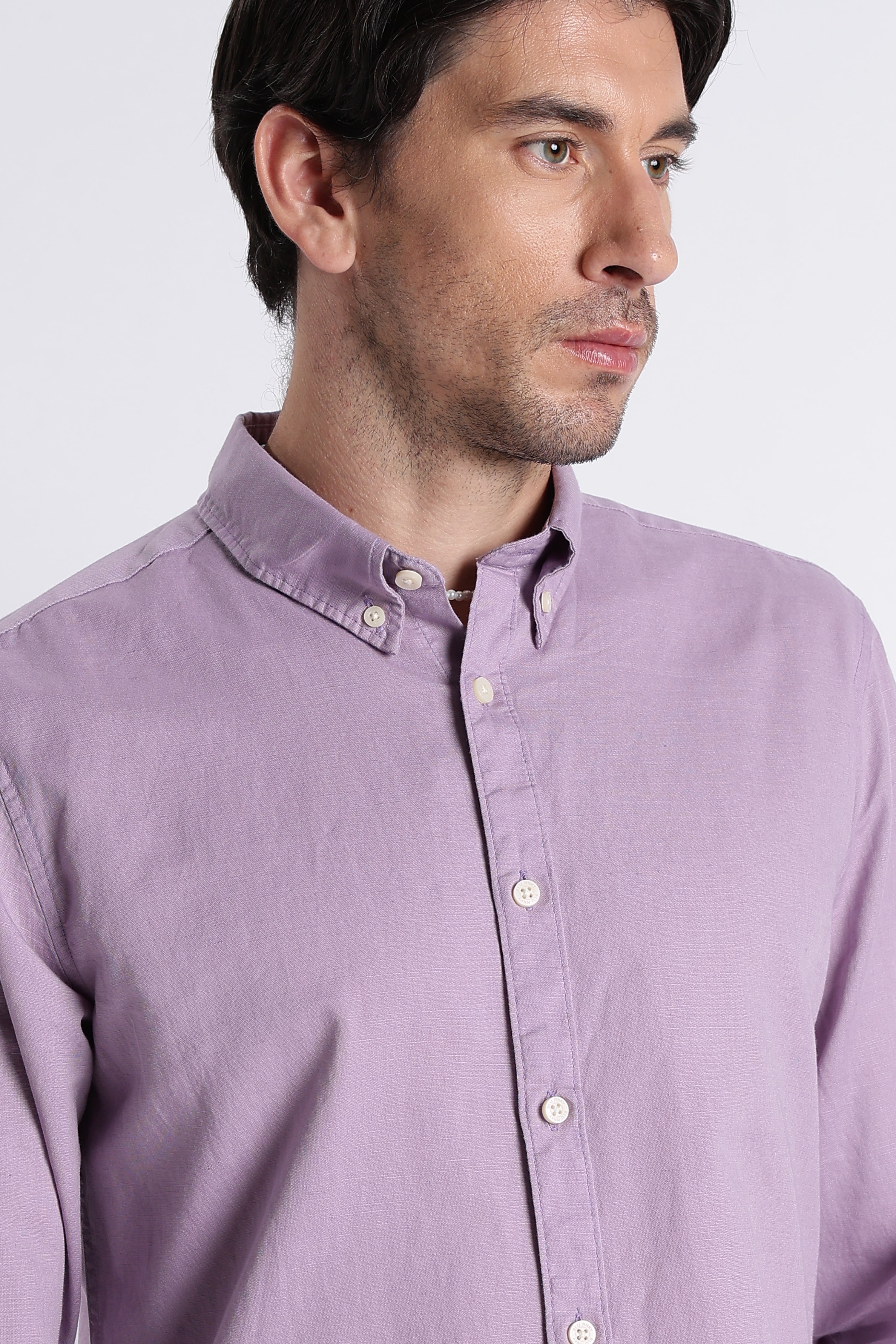 Men Premium Cotton Linen Slim Fit Solid Shirt