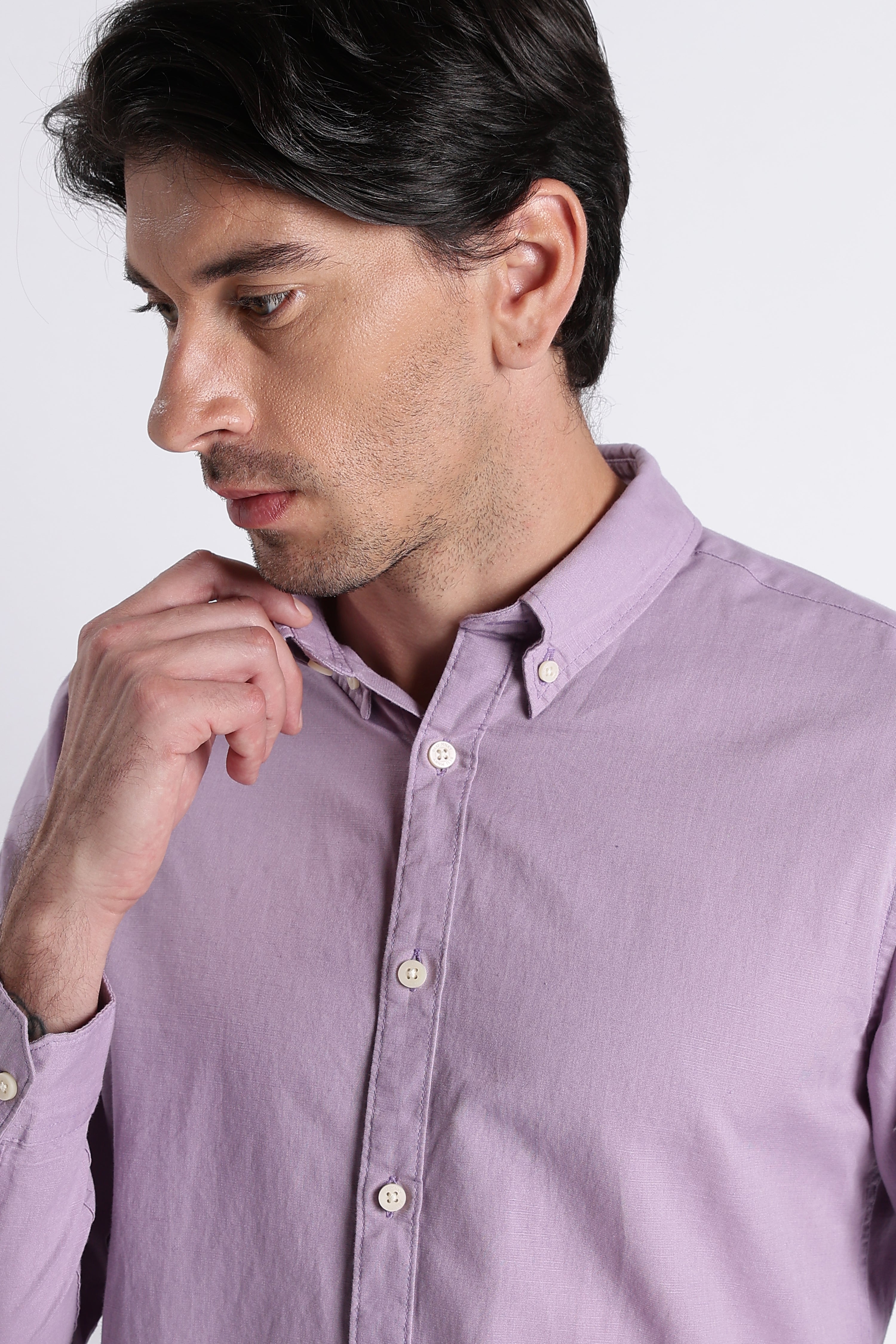 Men Premium Cotton Linen Slim Fit Solid Shirt