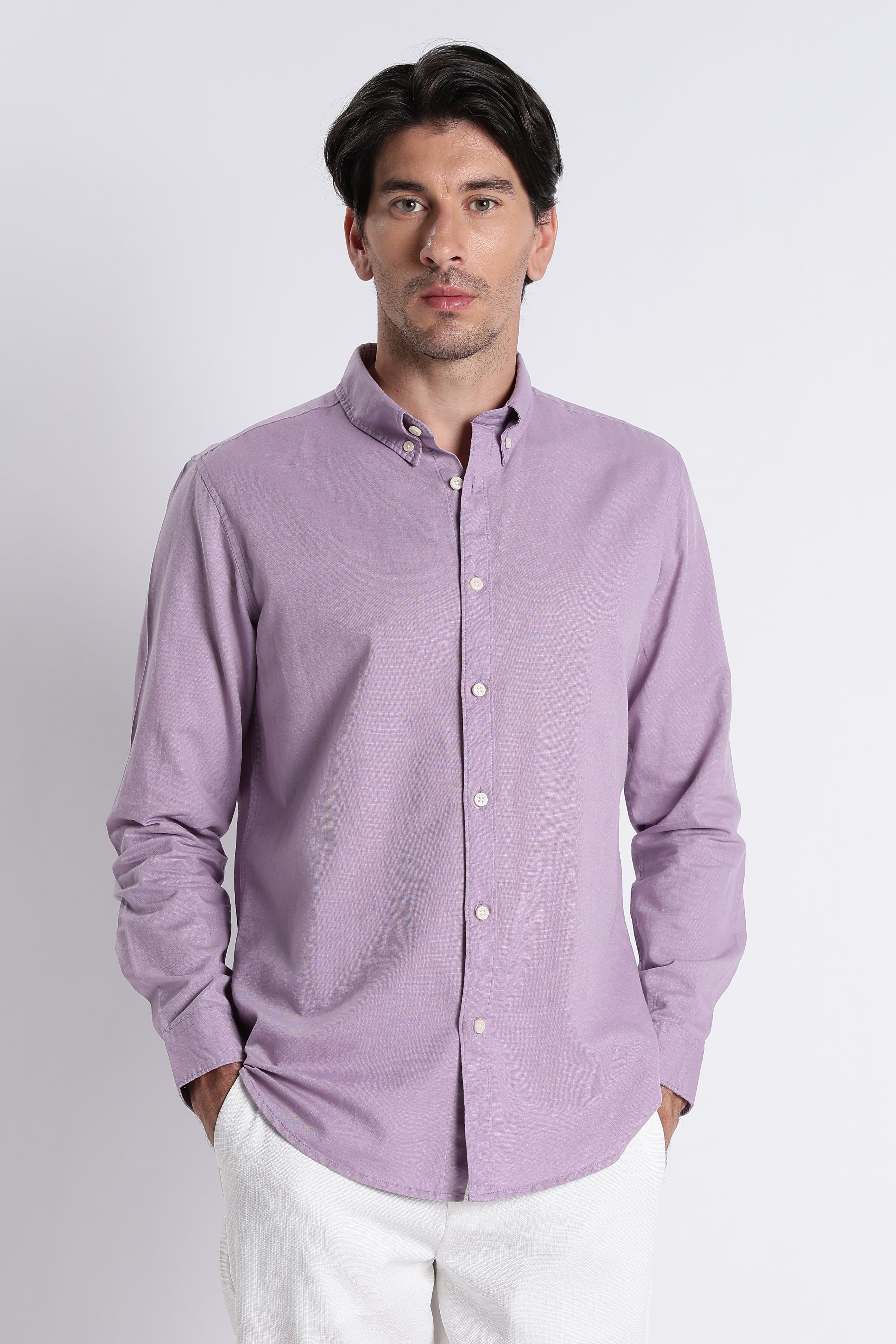 Men Premium Cotton Linen Slim Fit Solid Shirt