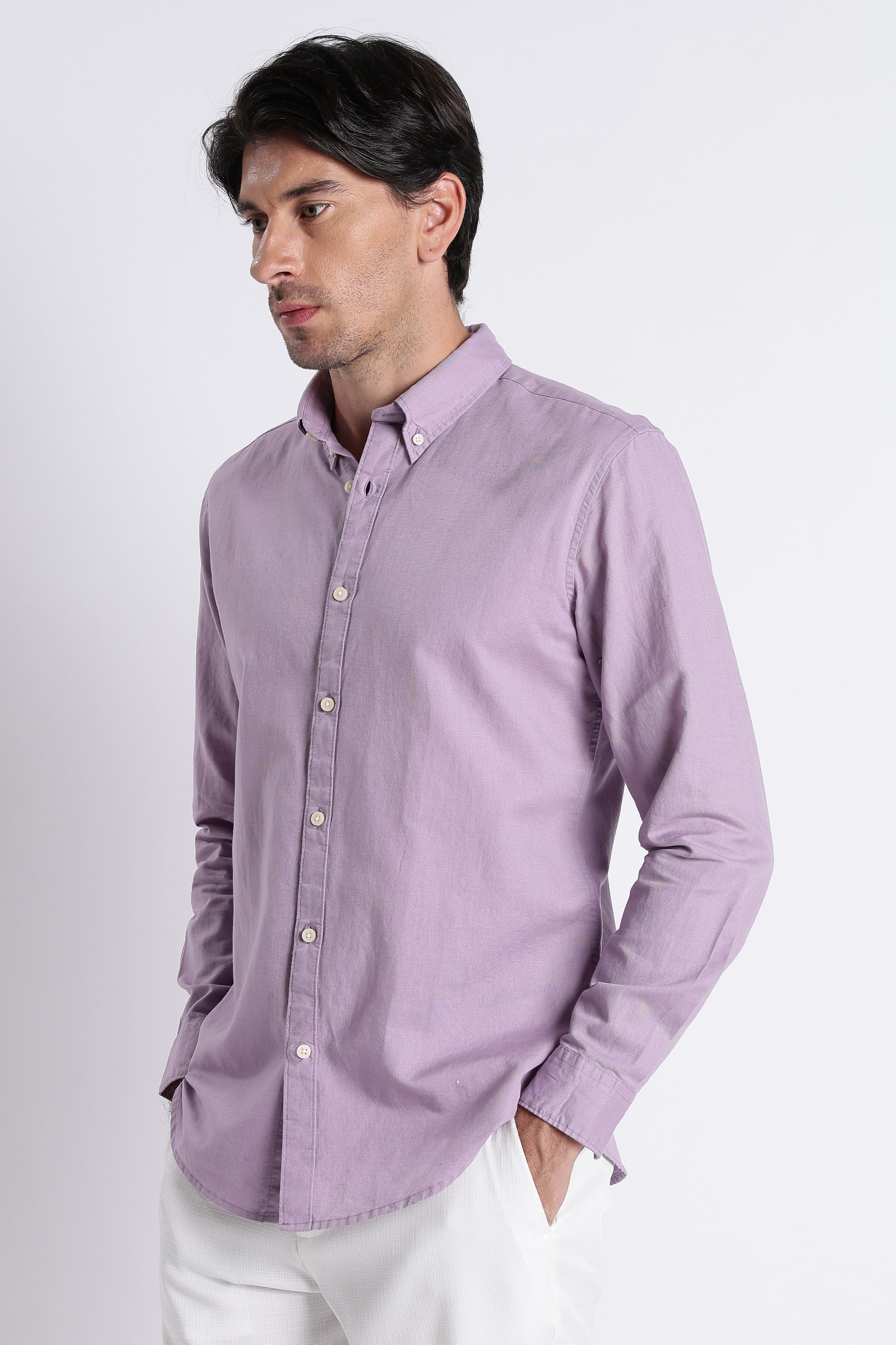 Men Premium Cotton Linen Slim Fit Solid Shirt