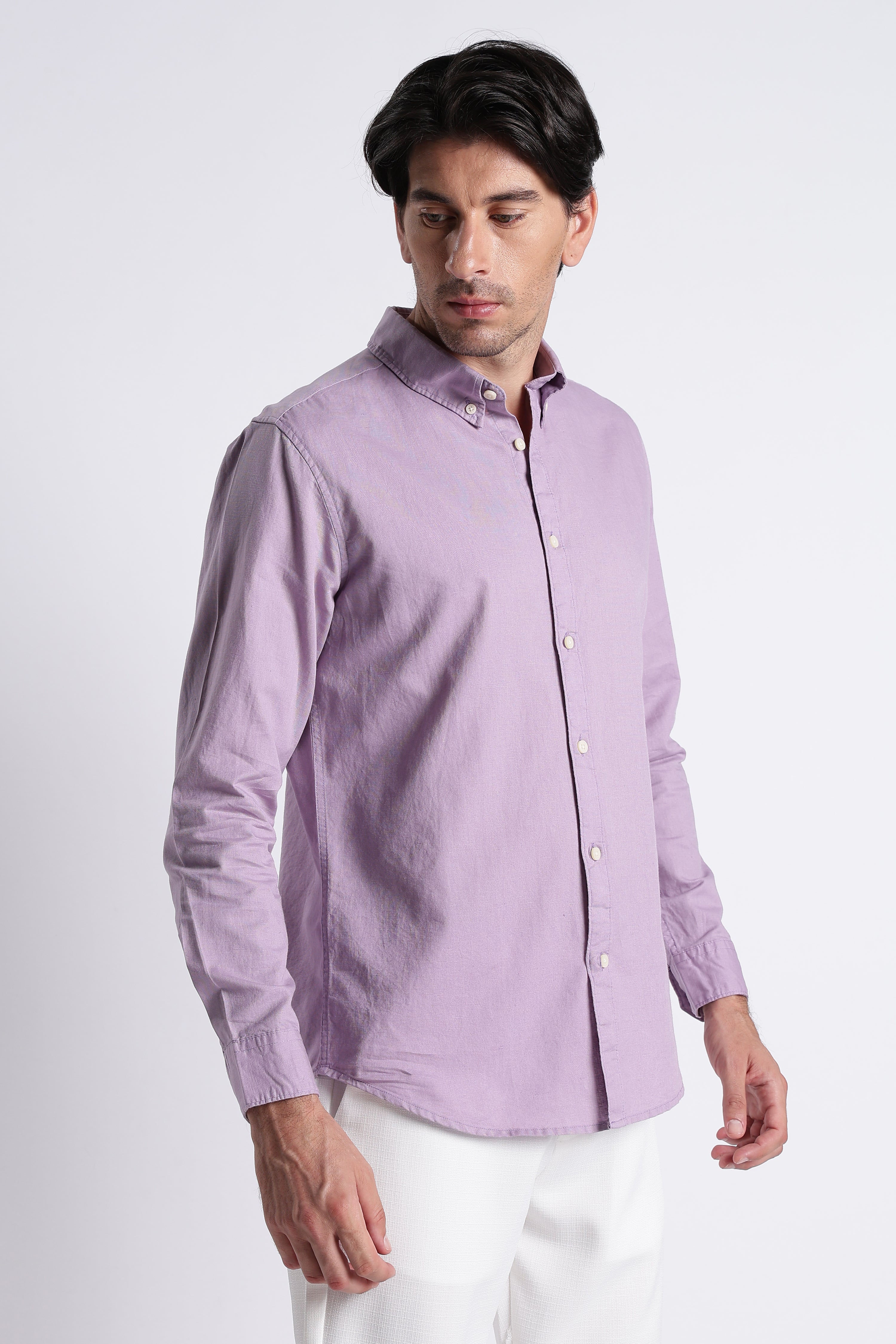 Men Premium Cotton Linen Slim Fit Solid Shirt