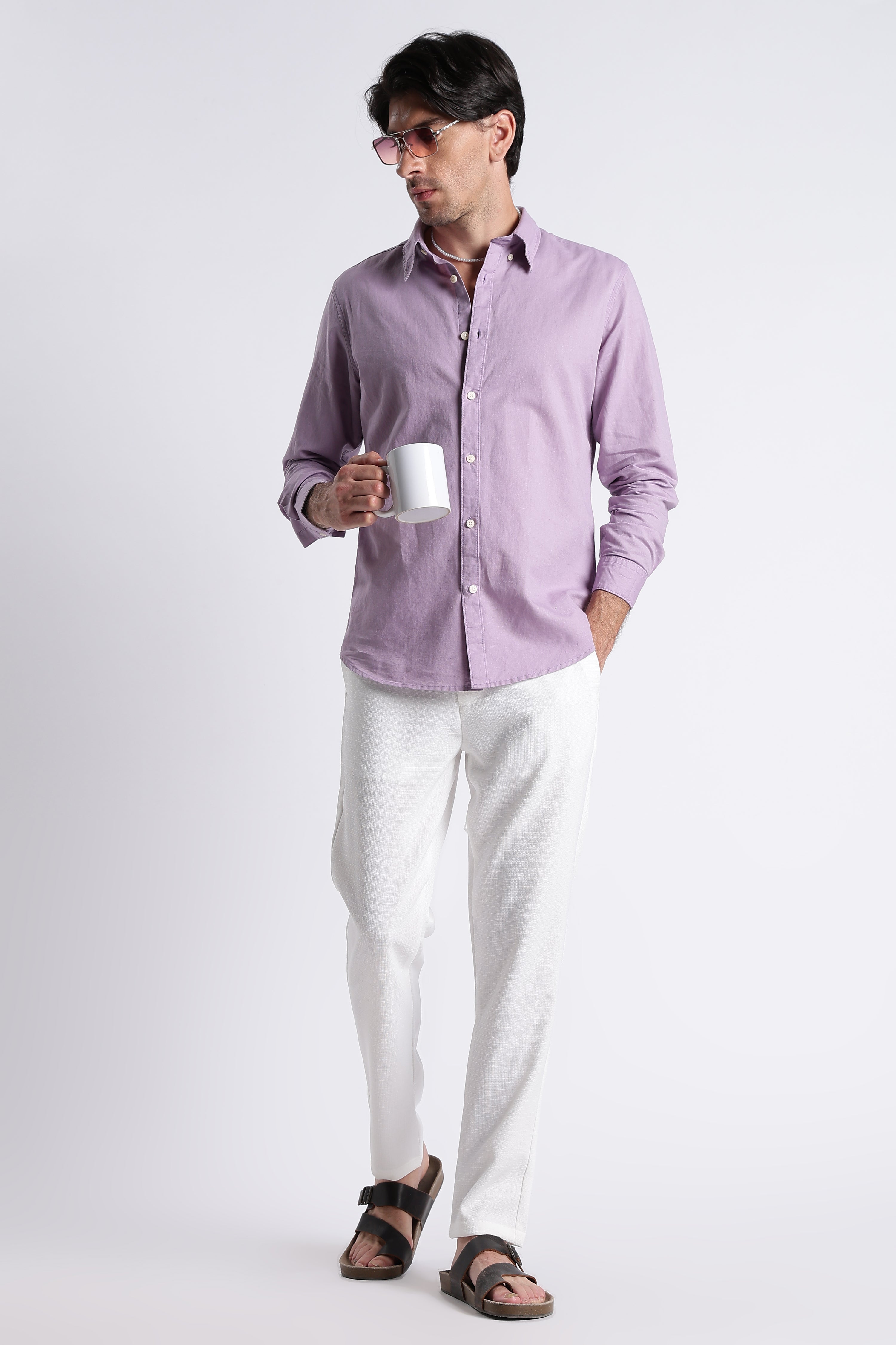 Men Premium Cotton Linen Slim Fit Solid Shirt
